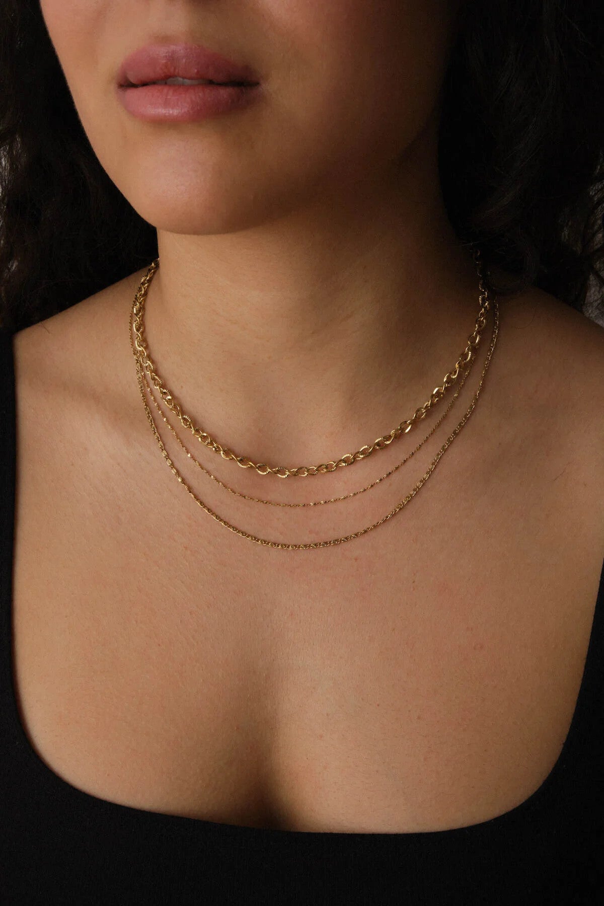 Çelik 3'lü Kombin Dokulu Sarmal, Salyangoz ve Ezme Burgu Zincir Kolye 45cm+5cm Minimal Kararmaz