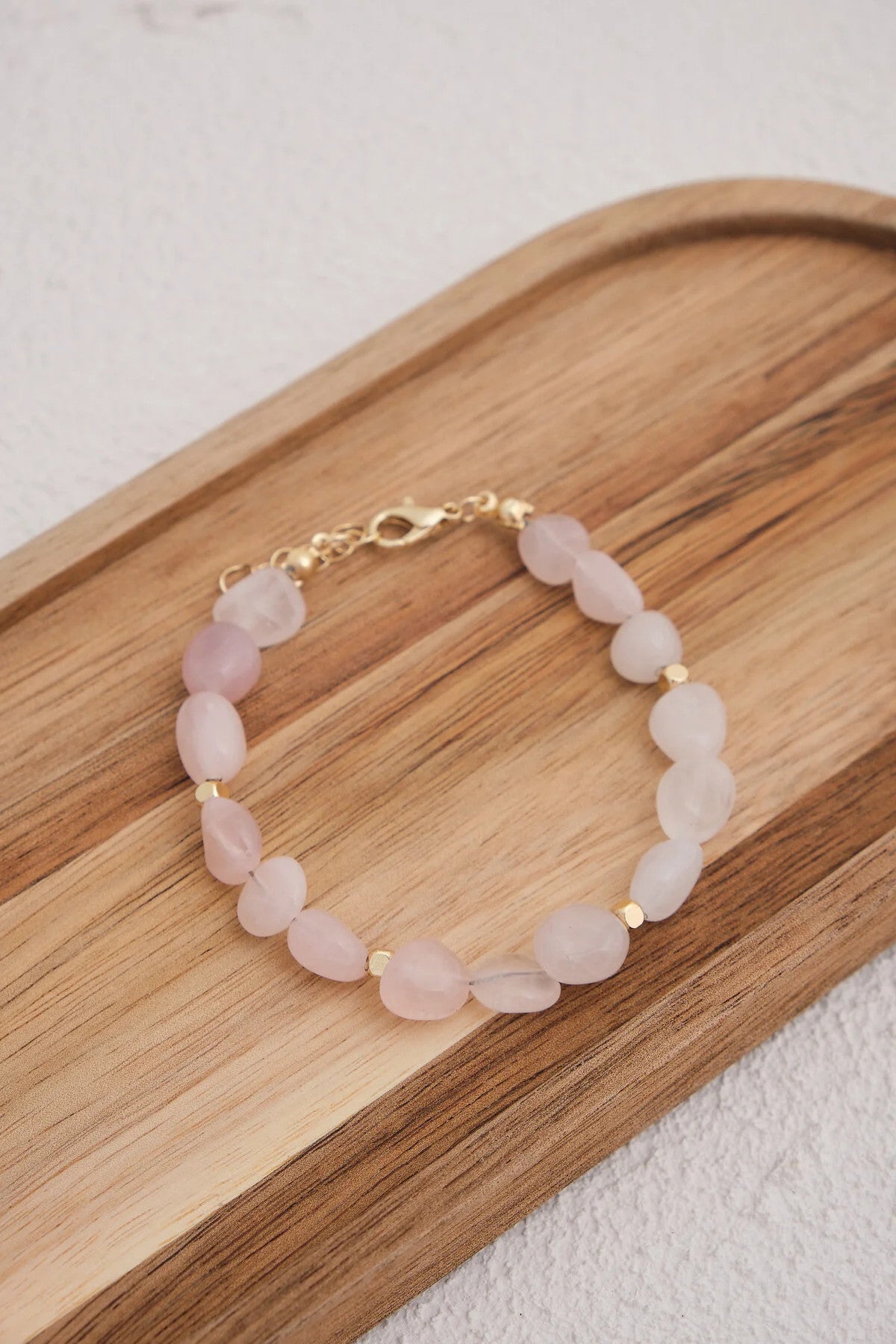 Pembe Kuvars Doğal Taş Bileklik 17cm+4cm El İşi Özel Yapım Gerçek Pembe Kuvars Taş