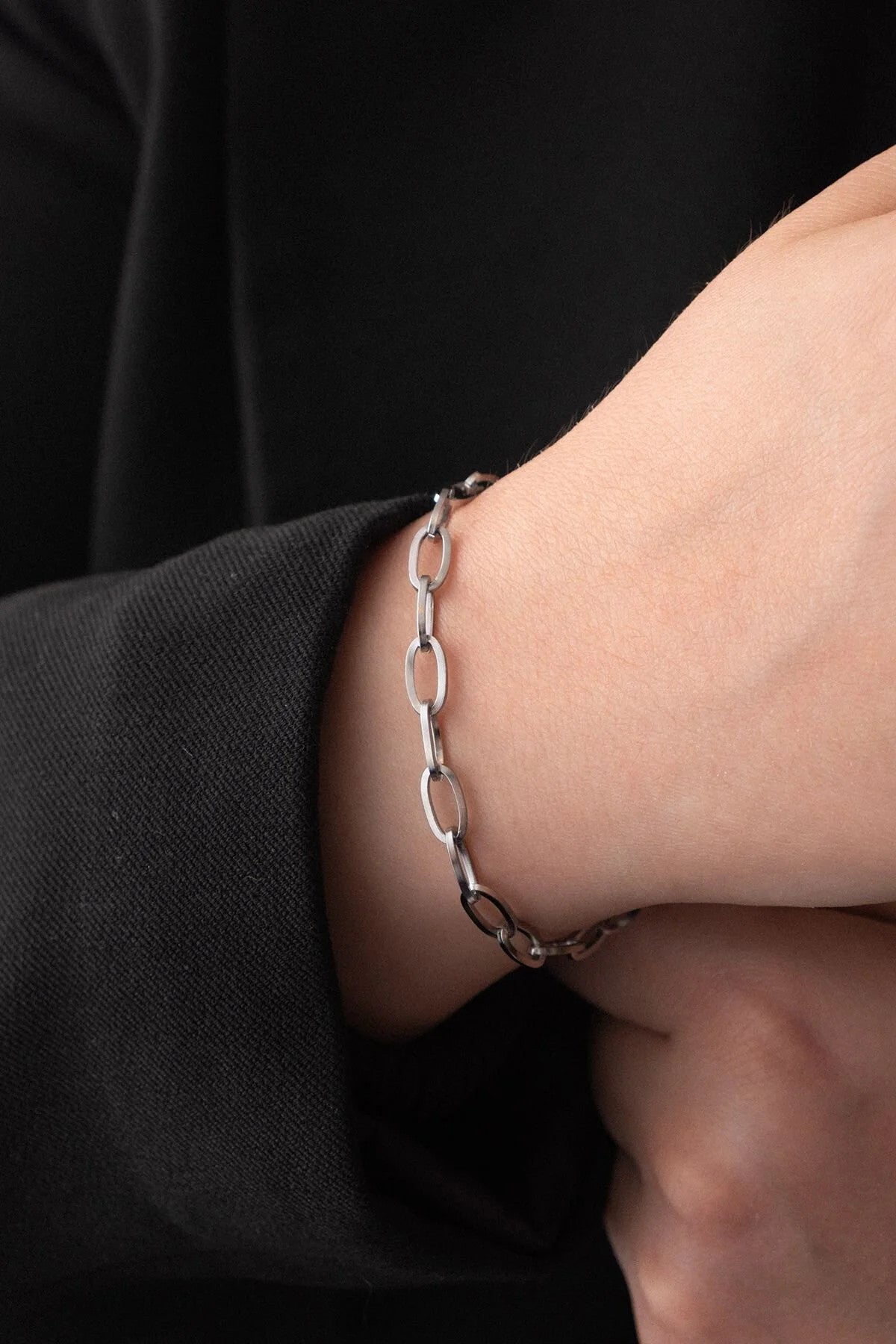 Çelik Kalın Ataç Bileklik Oval Zincir Kararmaz 5mm 17cm+4cm&21cm