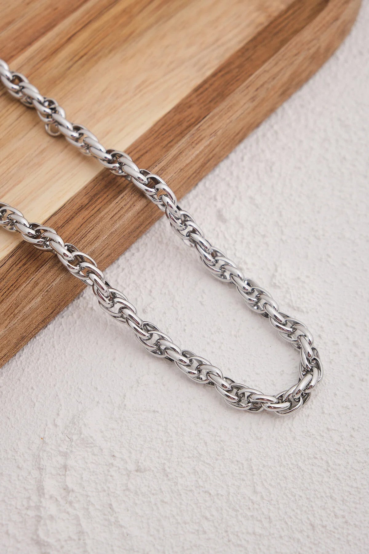 Çelik Burgu Zincir Kolye Büyük Geçmeli Kolye 5mm Kararmaz