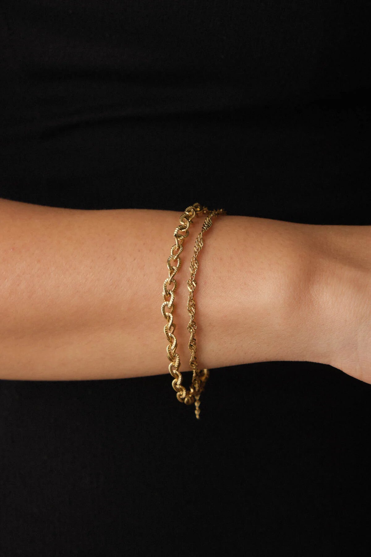 Çelik 2'li Kombin Singapur ve Dokulu Sarmal Zincir Bileklik Minimal Kararmaz 17+4cm