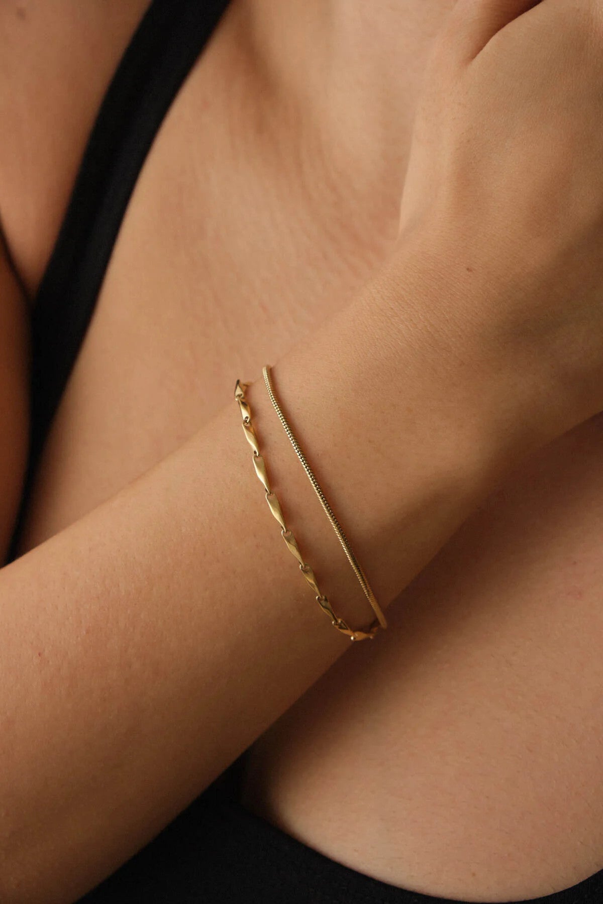 Çelik 2'li Kombin Halat İtalyan Ve İnce Küp Üçgen Zincir Bileklik Minimal Kararmaz 17+4cm