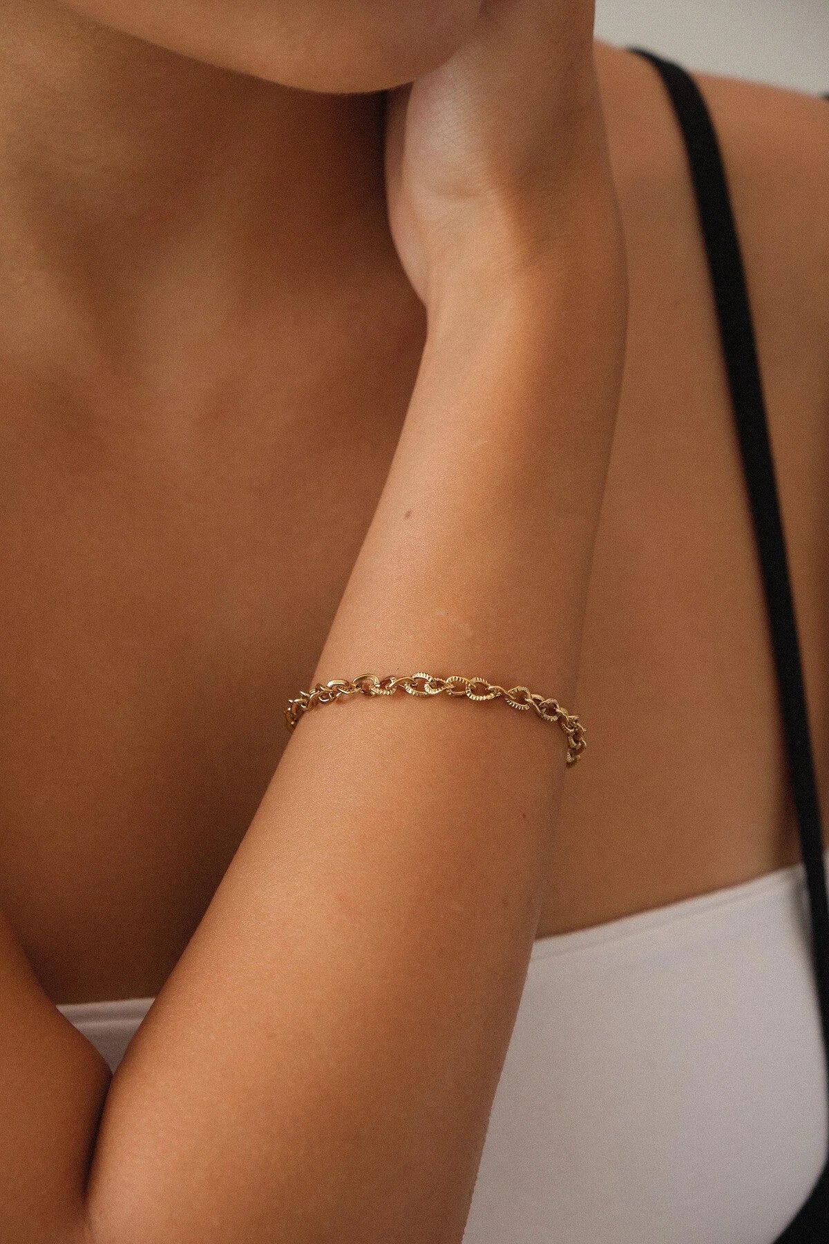 Çelik Dokulu Zincir Bileklik 4mm Minimal İnce İç İçe Geçmeli Halkalar 17cm+4cm&21cm