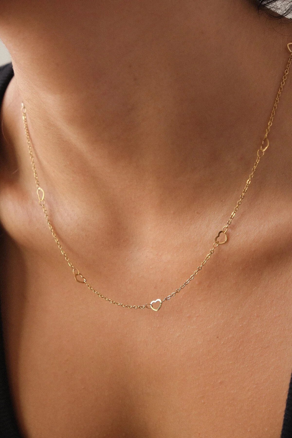 Çelik Kalpli Ince Klasik Zincir Kolye Ince Forse Kalp Zincir 1mm Zarif Minimal