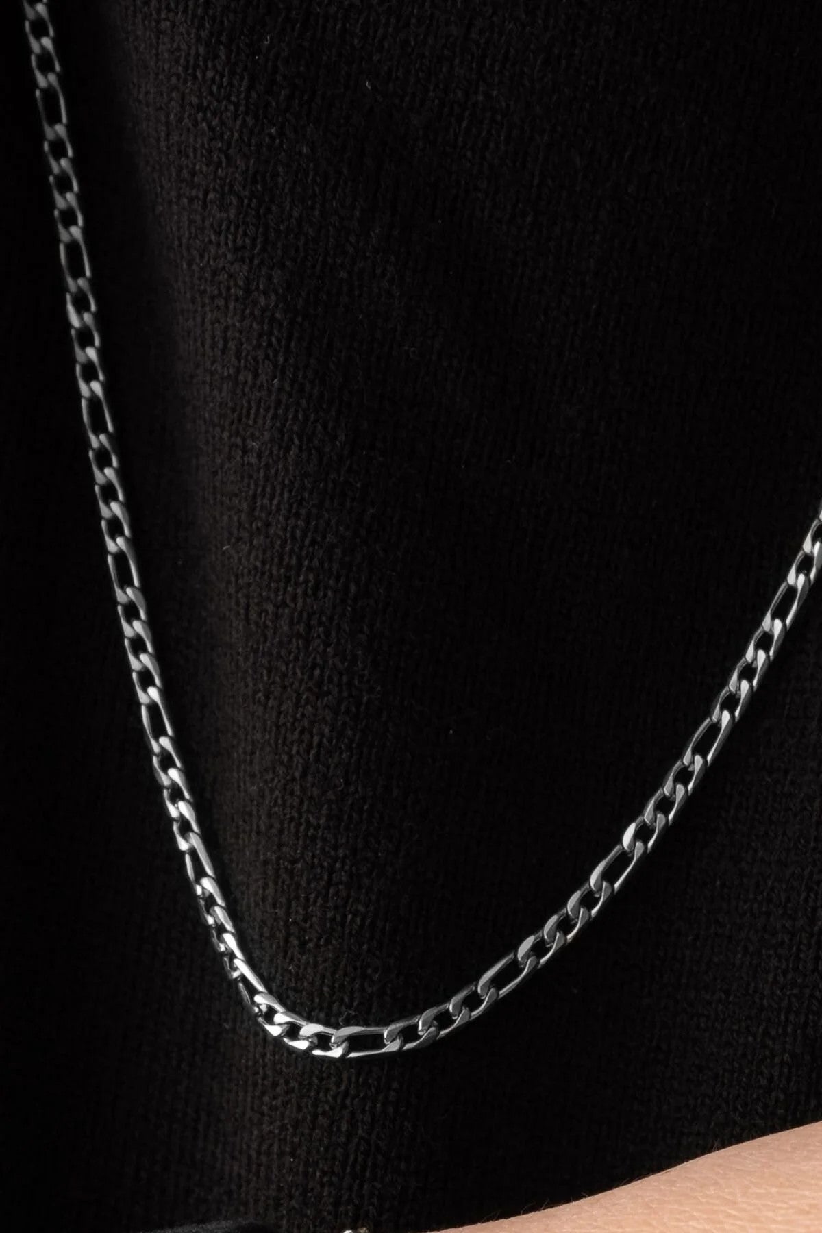 Çelik İnce Set Figaro Zincir Kolye Bileklik Set Kararmaz 3mm Unisex 45cm&18cm