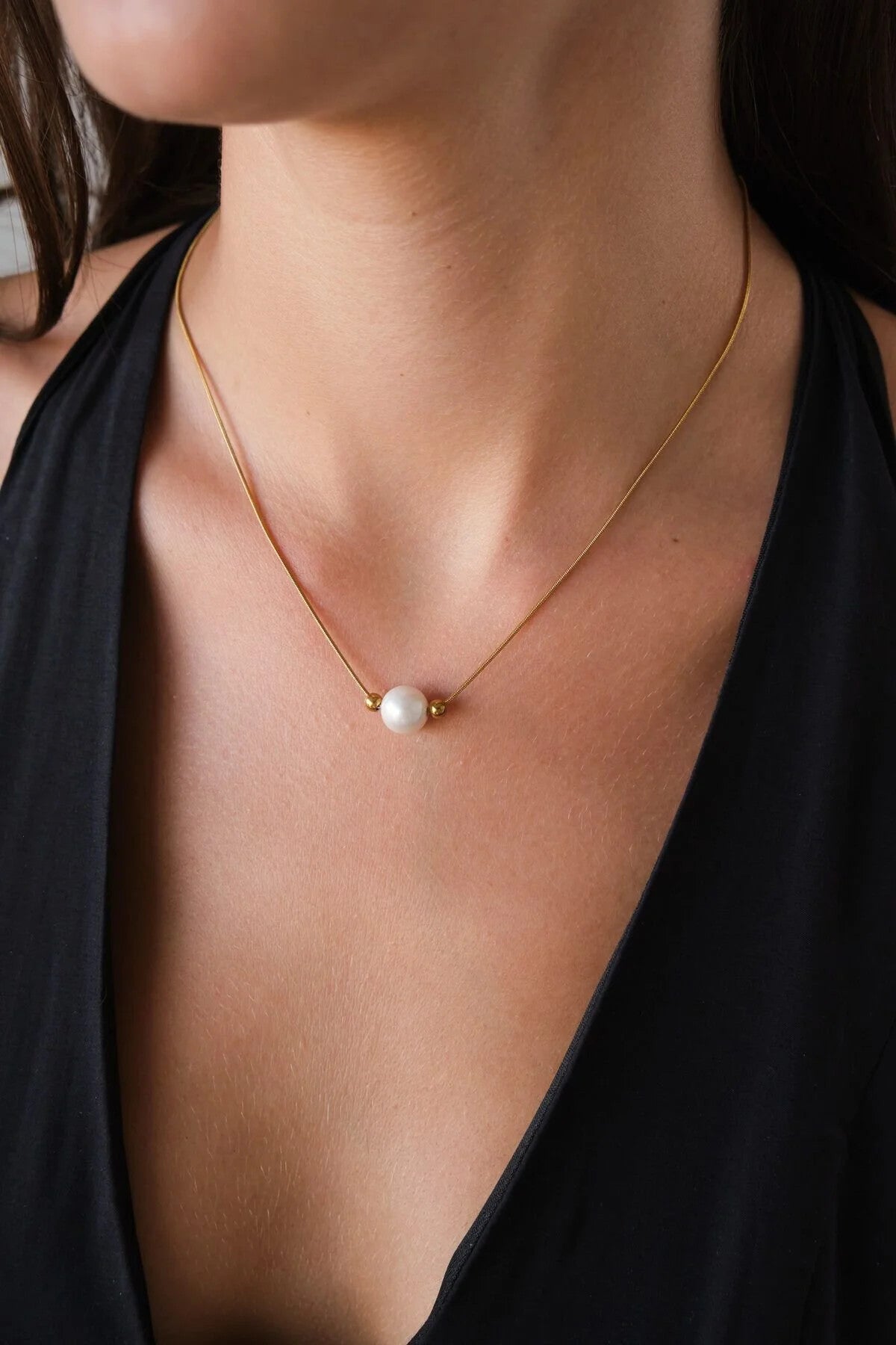 Çelik İnci Kolye Kararmaz Toplu Tek İnci Kolye 40cm+5cm