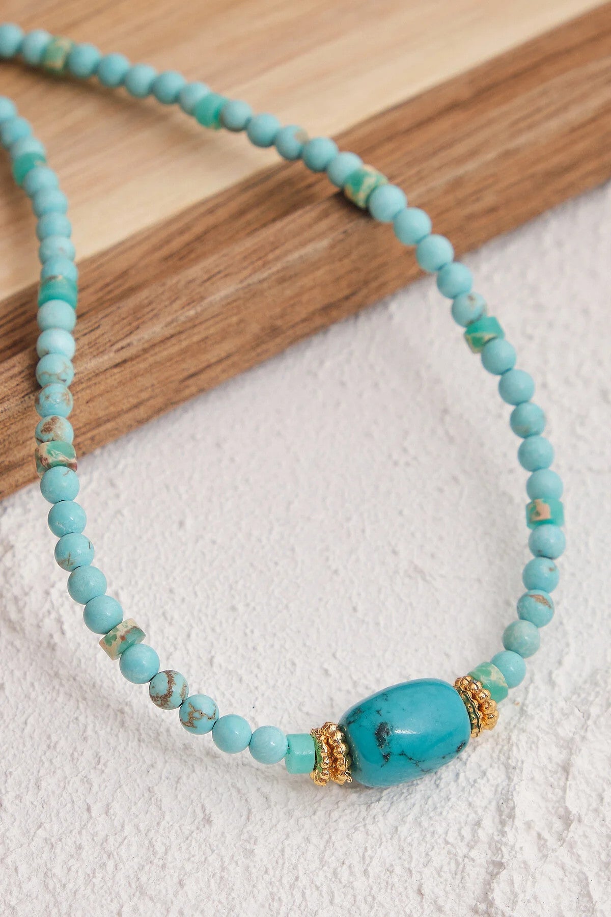 Turkuaz Doğal Taş Kolye 40cm+5cm El İşi Özel Yapım Gerçek Mavi Turkuaz Taş