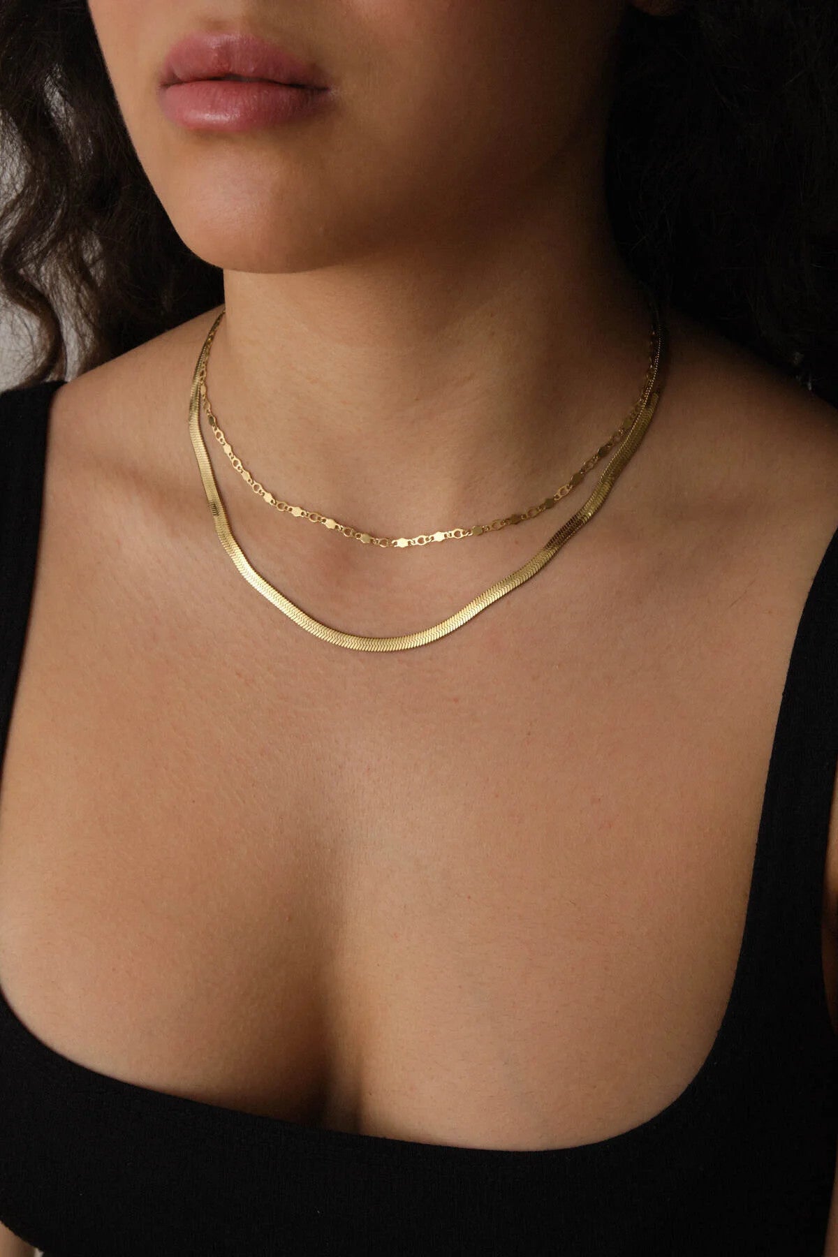 Çelik 2'li Kombin İtalyan ve Kalpli Altıgen Zincir Kolye Minimal Kararmaz 45+5cm