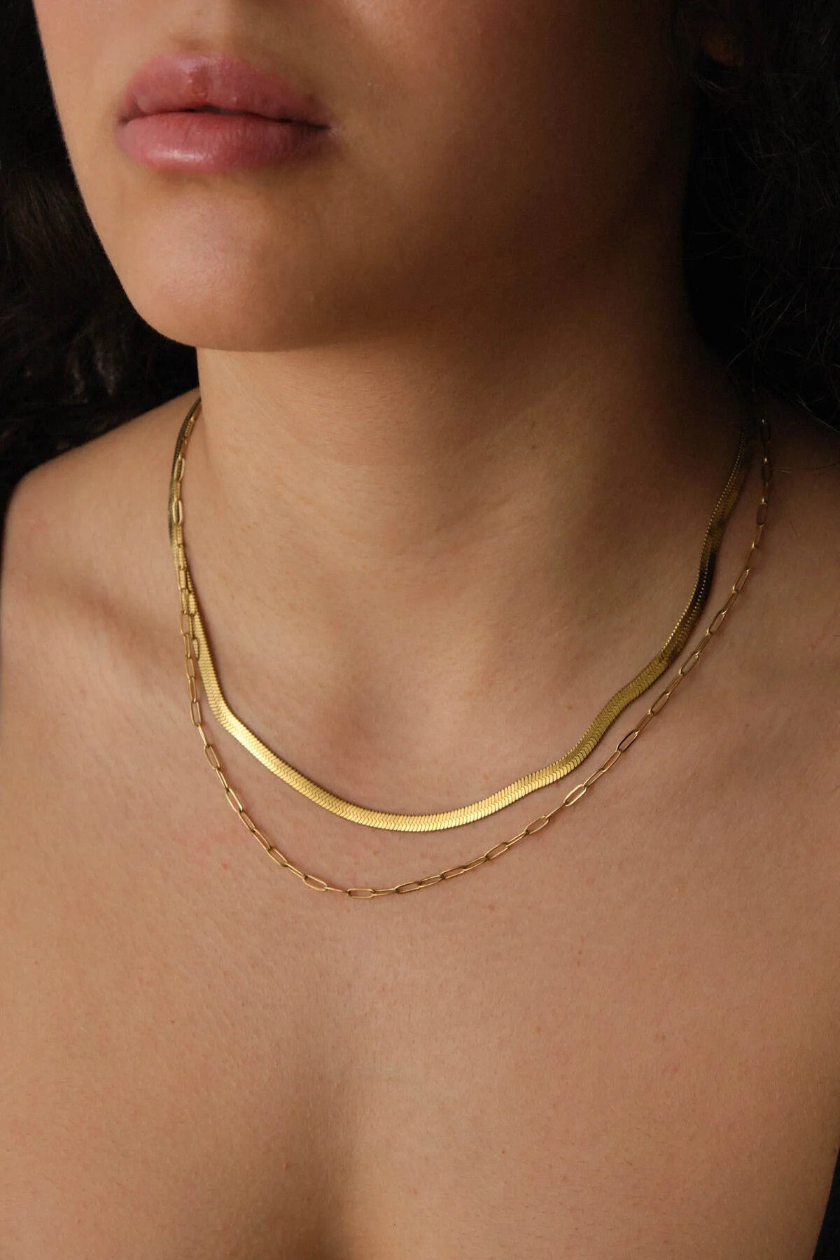 Çelik 2'li Kombin İtalyan ve Ataç Zincir Kolye Minimal Kararmaz 45+5cm