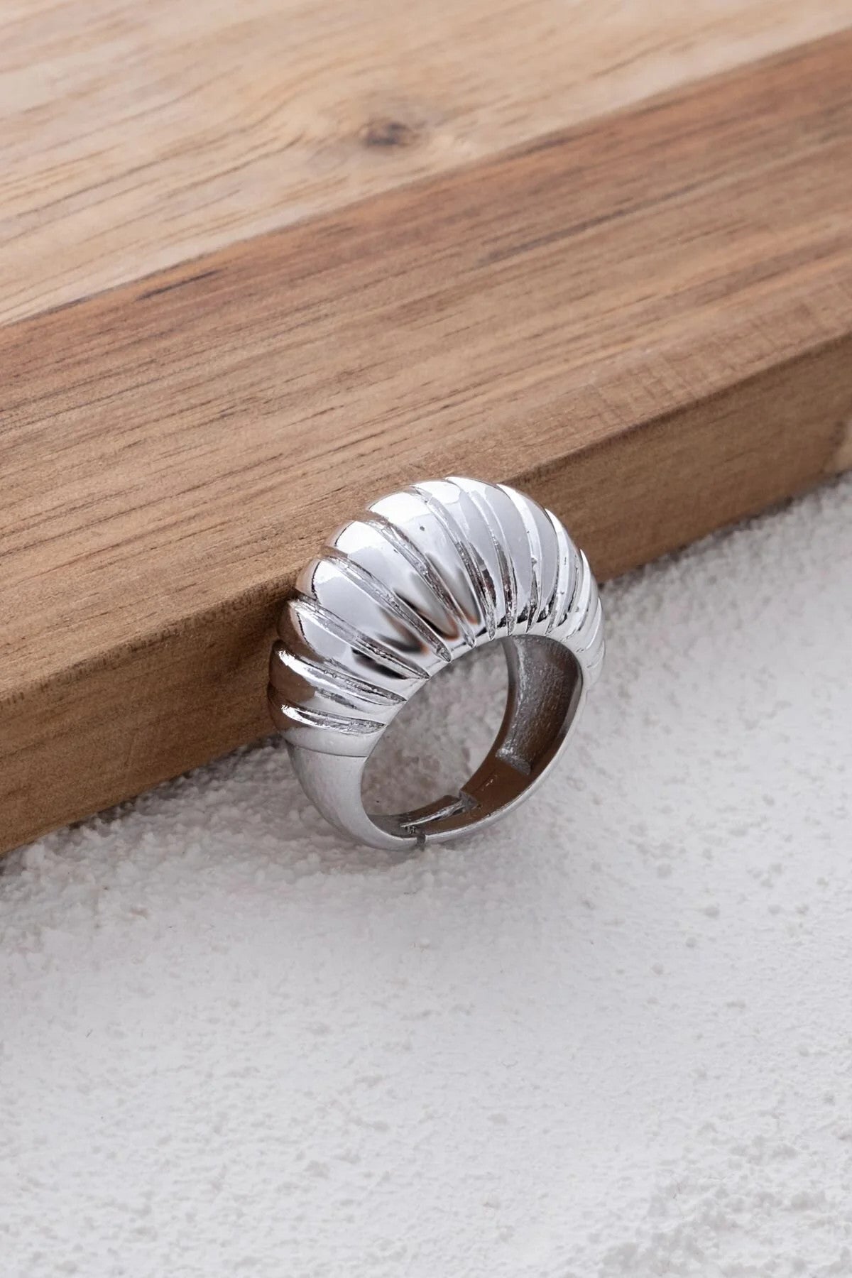 Çizgili Bombe Yüzük Istiridye Vintage Altın Plaka Free Size Ayarlamalı Ölçü