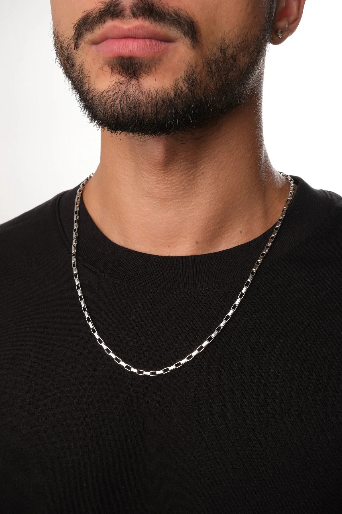 Çelik Dikdörtgen Erkek Zincir Kolye 3mm Kararmaz