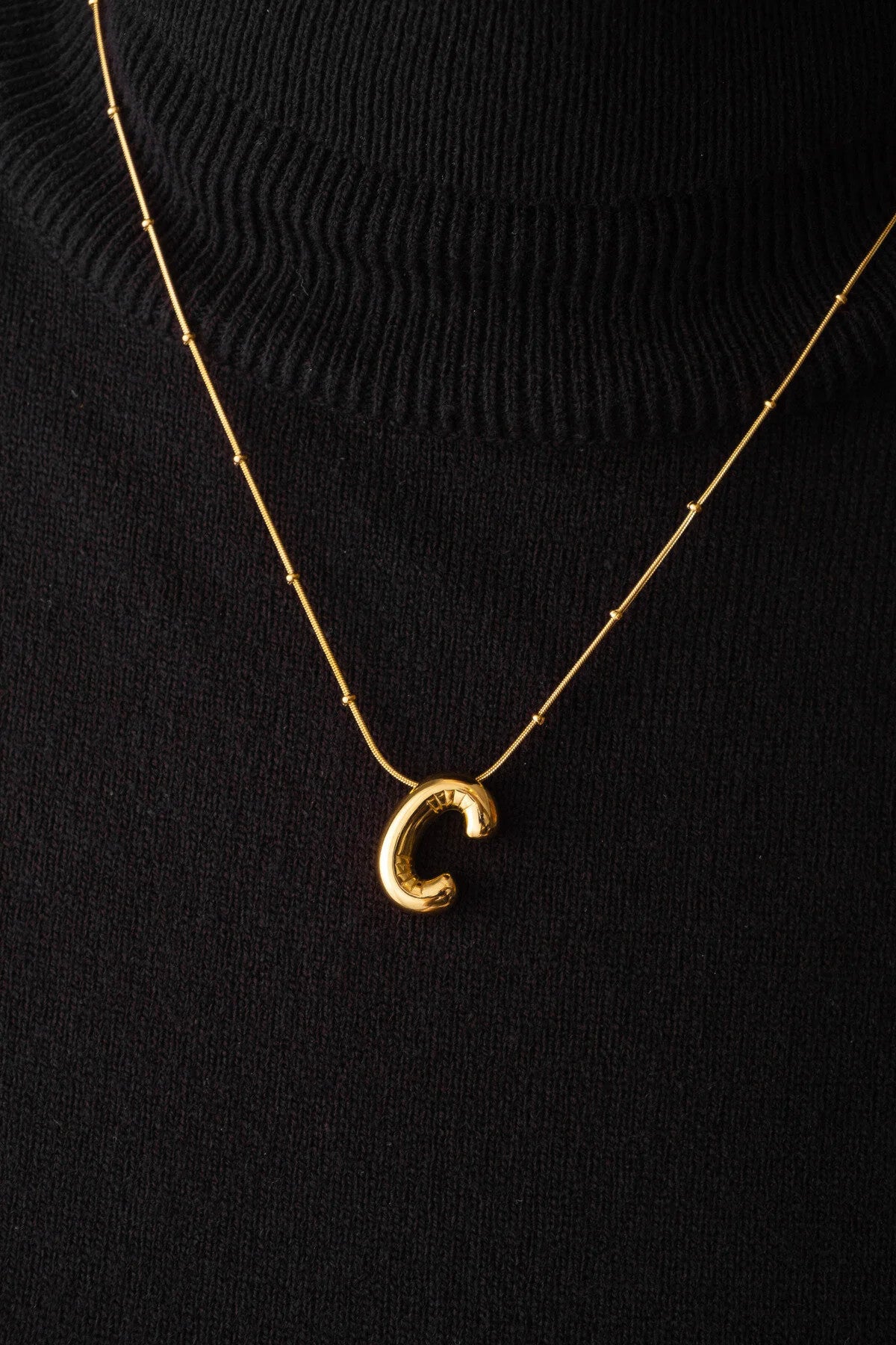 Çelik Harfli "C" Bubble Balon Kolye Balık Sırtı Toplu Zincir C Harfi 45cm