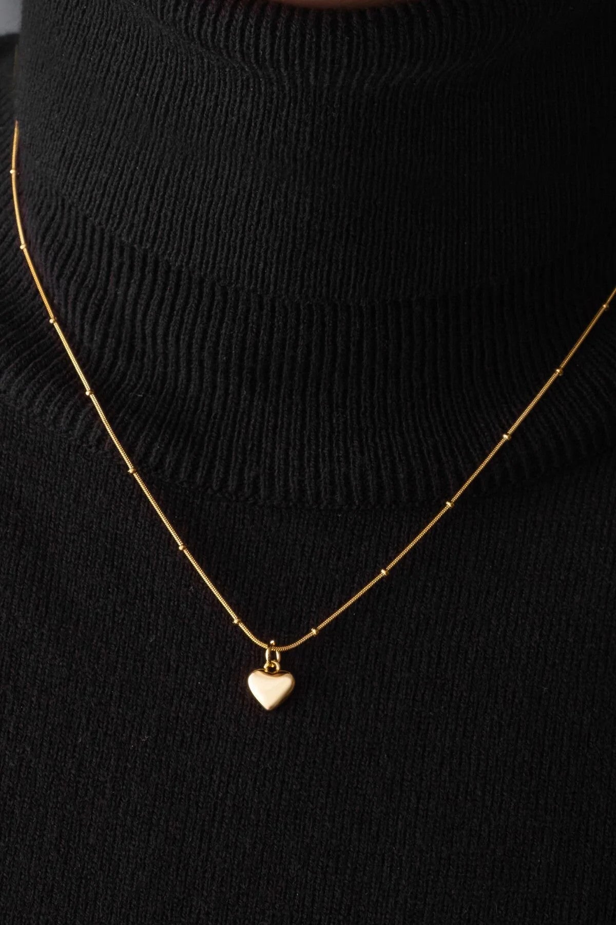 Çelik Kalp Kolye Oval Kenarlı İnce Toplu Balık Sırtı Zincirli Kararmaz 45cm