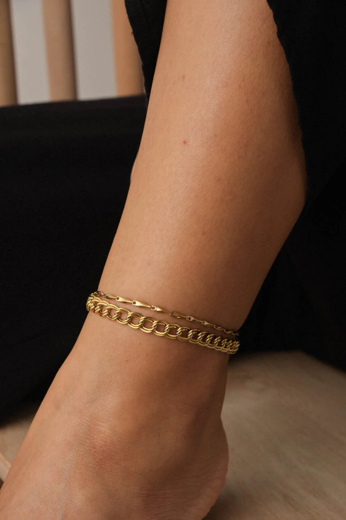 Çelik 2'li Kombin İnce Küp Üçgen Ve Çift Halkalı Zincir Halhal Kararmaz 22+4cm