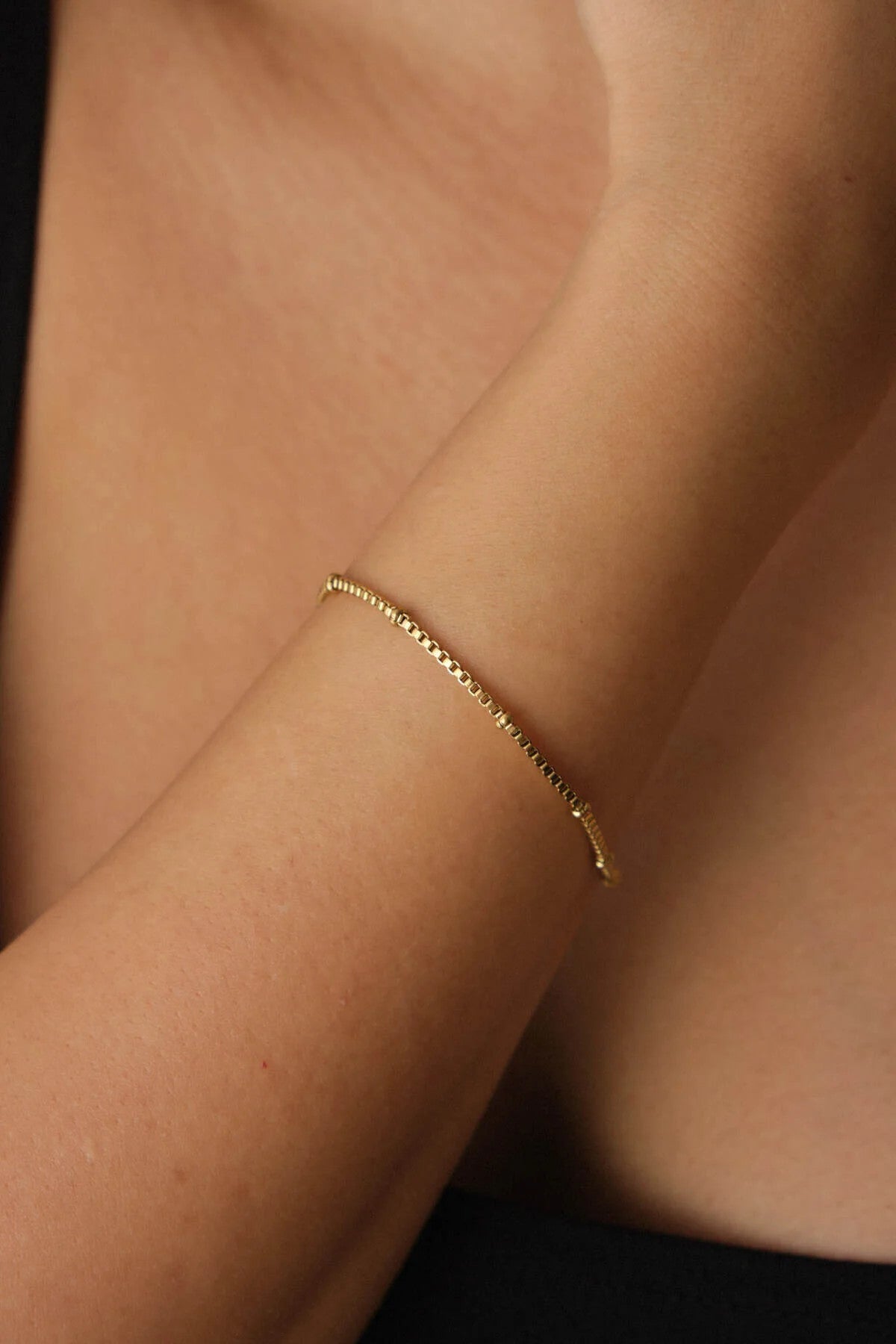 Çelik Toplu Kutu Kare Zincir Bileklik Minimal Kararmaz 17+4cm 1mm