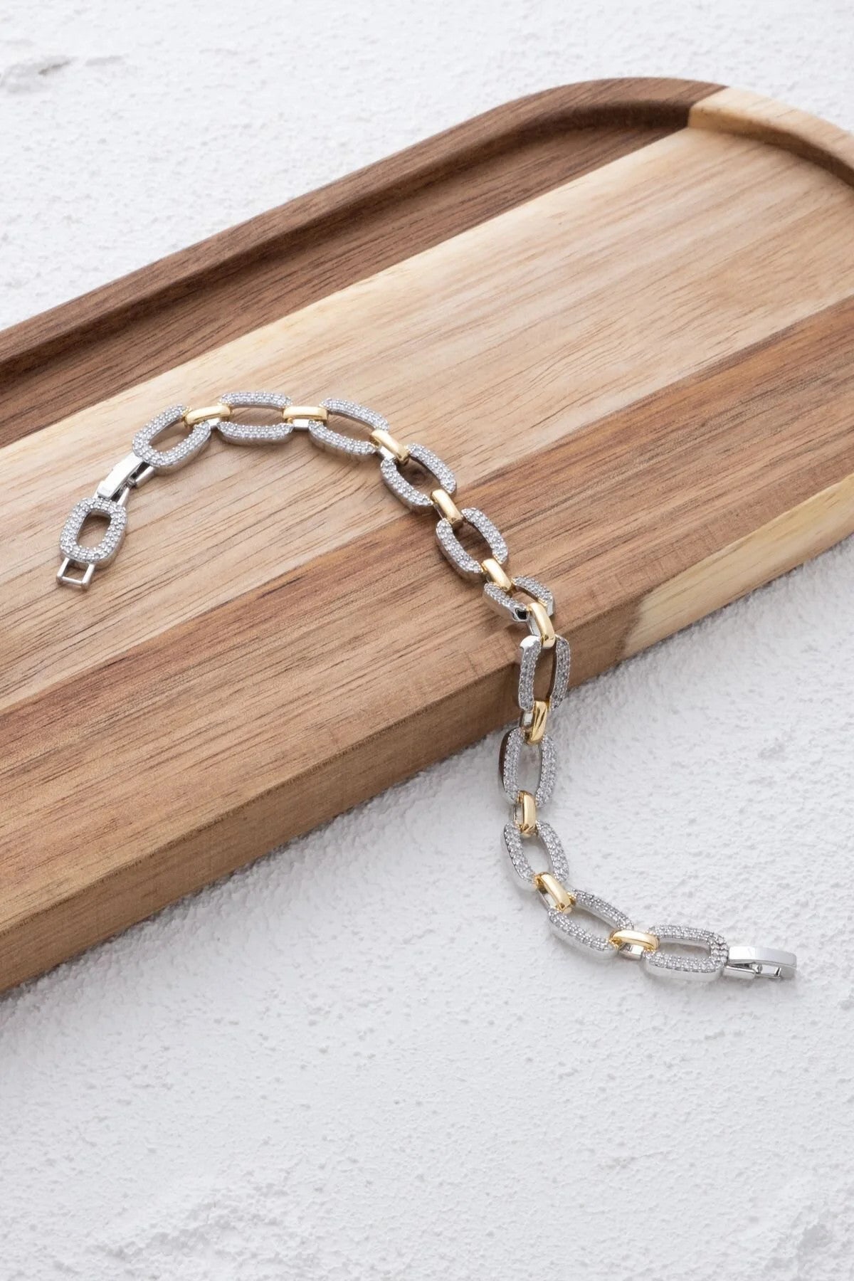 VIP Kare Bileklik İç İçe Geçmiş Kareler Rodyum Kaplama Zirkon Taşlı Çift renk Gümüş Altın 17cm