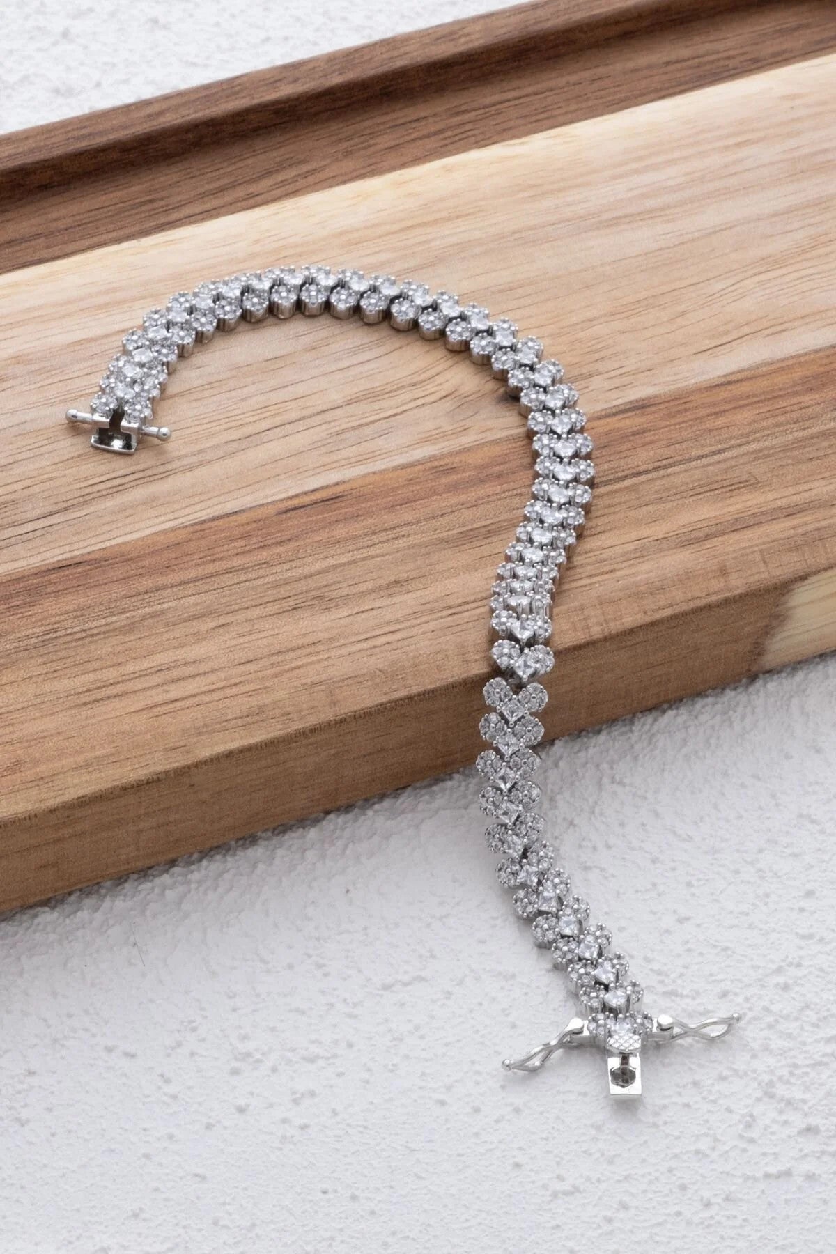 VIP Kalpli Su yolu Bileklik Rodyum Kaplı Zirkon Taşlı Gümüş 17cm