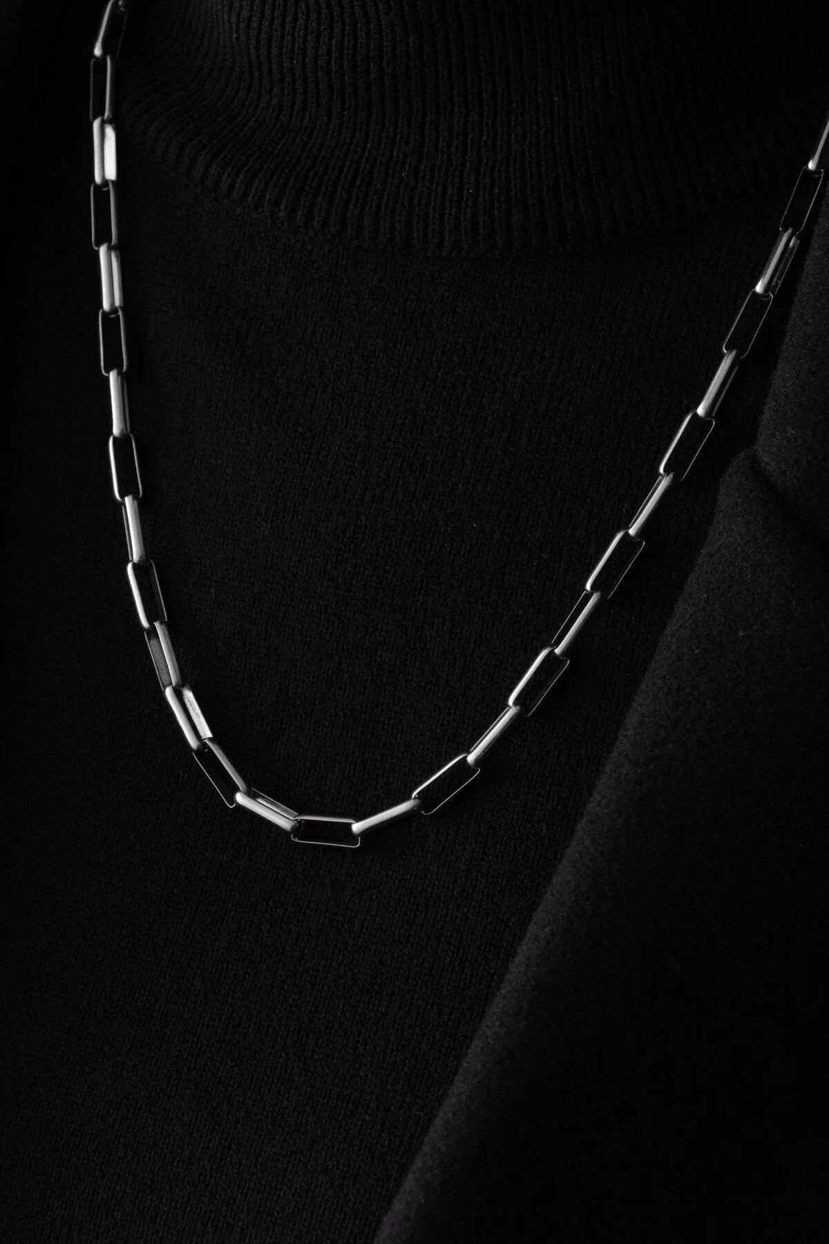 Çelik Dikdörtgen Zincir Kolye Kararmaz Zincir Unisex Gümüş