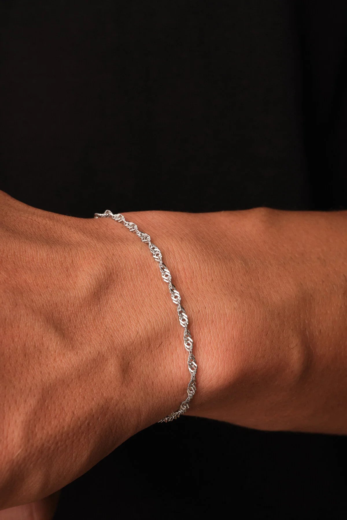 Çelik Singapur Erkek Zincir Bileklik 3mm Kararmaz 20cm