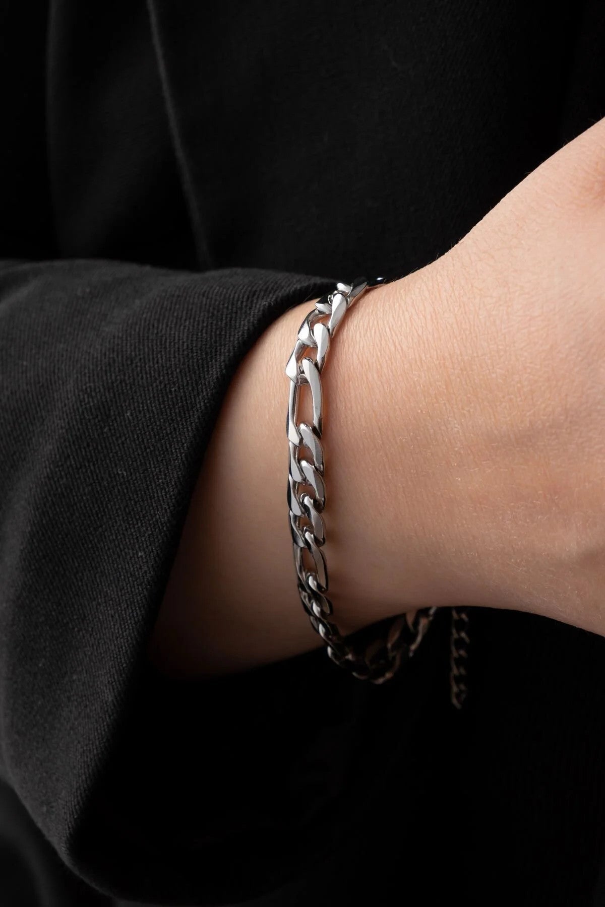 Çelik Figaro Zincir Bileklik 6mm Kararmaz 17cm+4cm&21cm Unisex