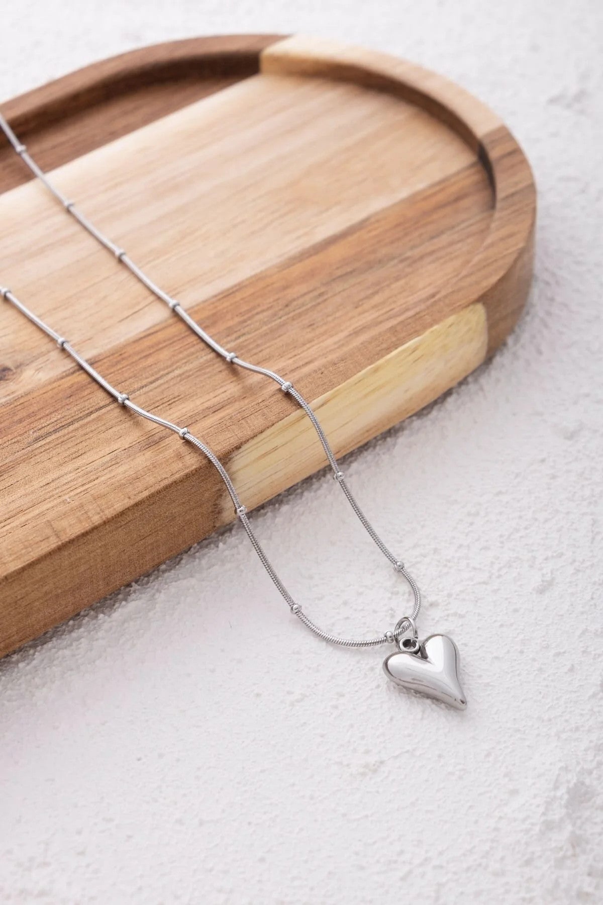 Çelik Kalp Kolye Toplu Zincir 45cm Kararmaz Topçuklu Zincir Kalp Kolye