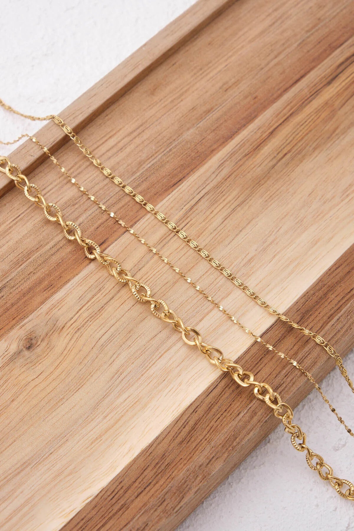 Çelik 3'lü Kombin Dokulu Sarmal, Salyangoz ve Ezme Burgu Zincir Kolye 45cm+5cm Minimal Kararmaz