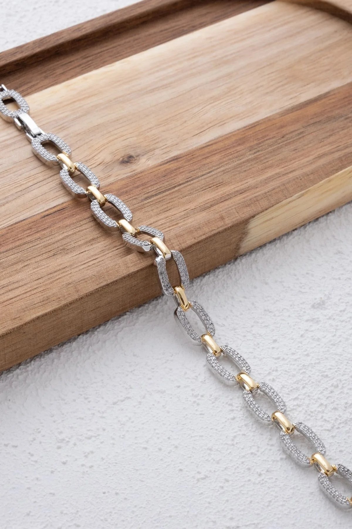 VIP Kare Bileklik İç İçe Geçmiş Kareler Rodyum Kaplama Zirkon Taşlı Çift renk Gümüş Altın 17cm