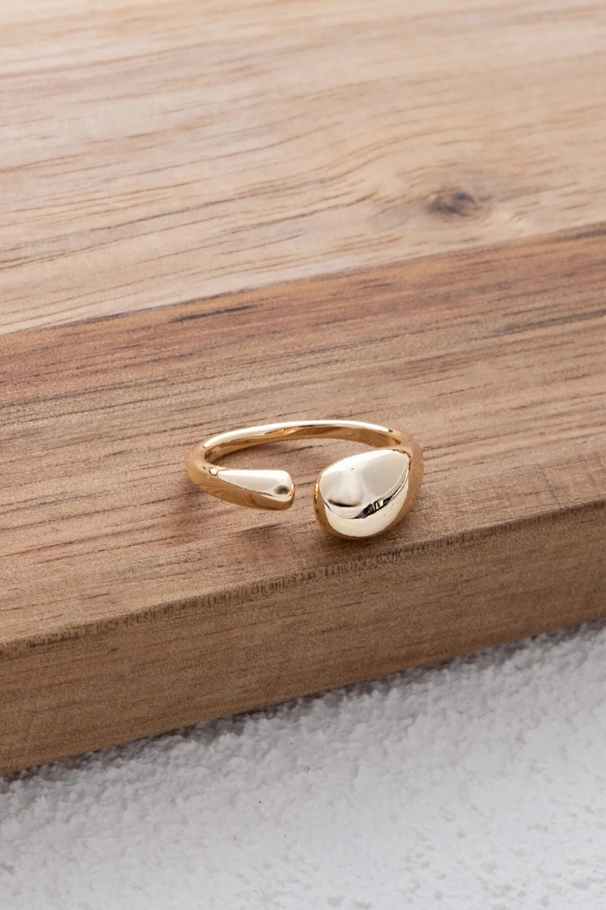 Bombeli Damla Yüzük Altın Plaka Free Size Önden Ayarlamalı