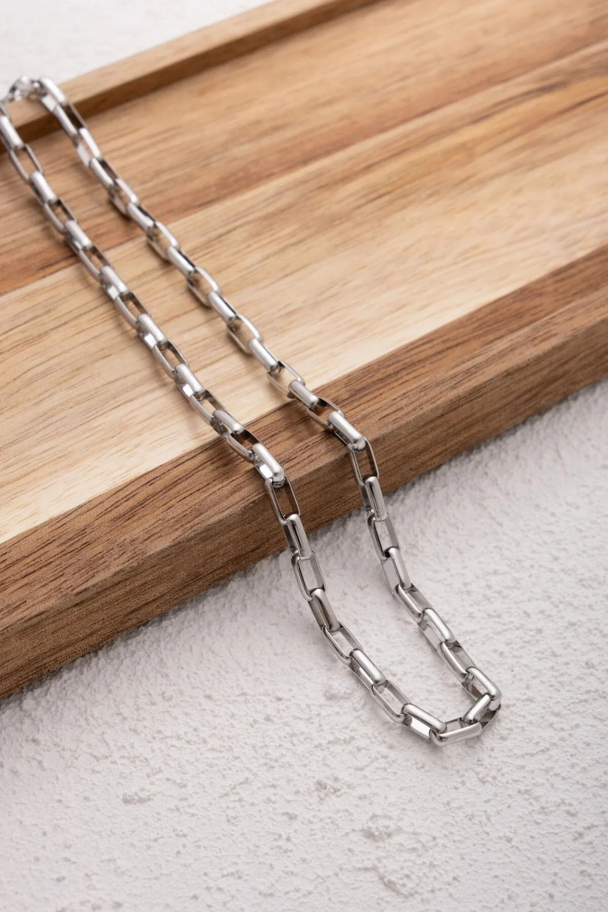 Çelik Dikdörtgen Erkek Zincir Kolye 4mm Kararmaz