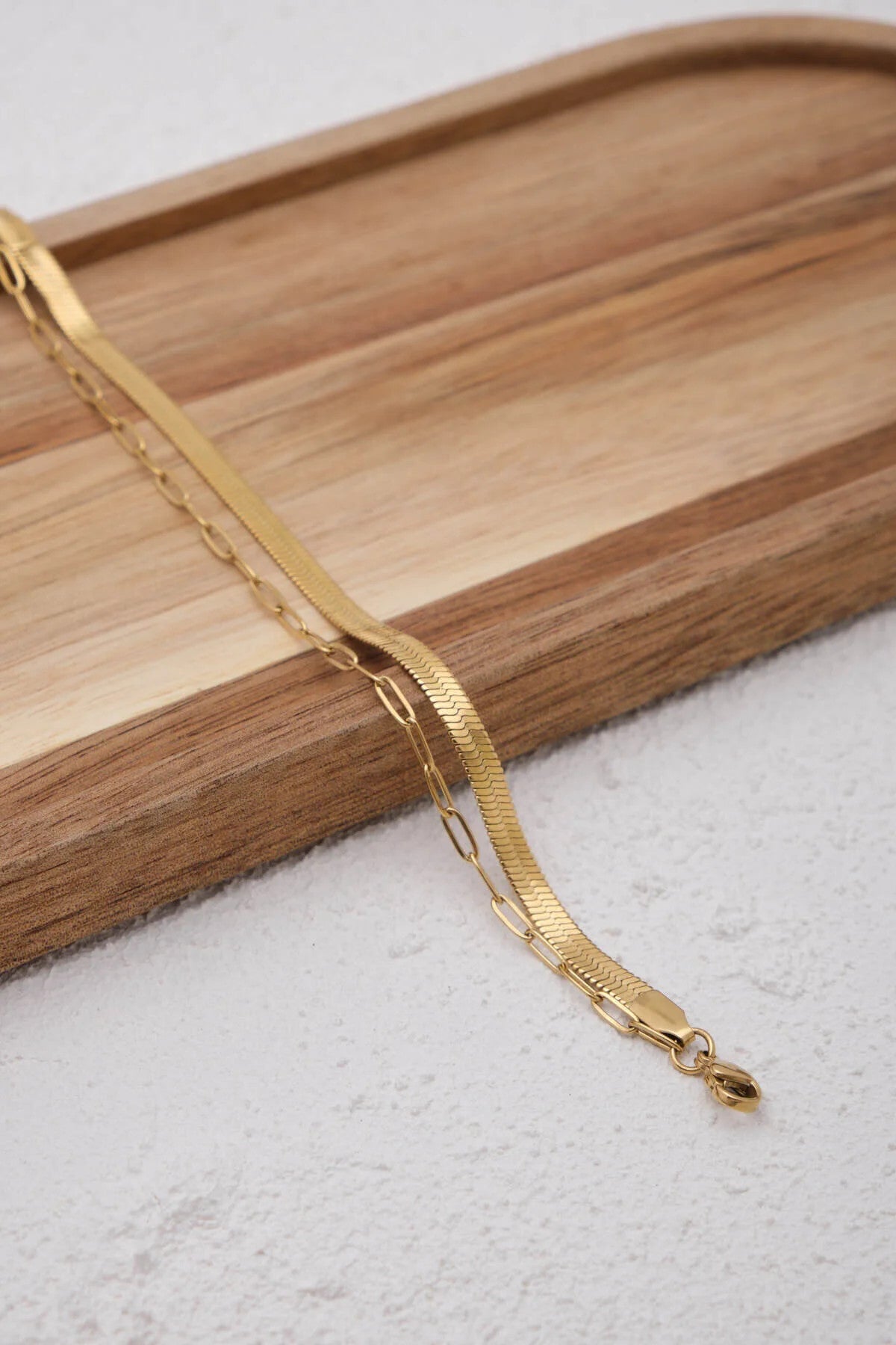 Çelik 2'li Kombin İtalyan ve Ataç Zincir Bileklik Minimal Kararmaz 17+4cm