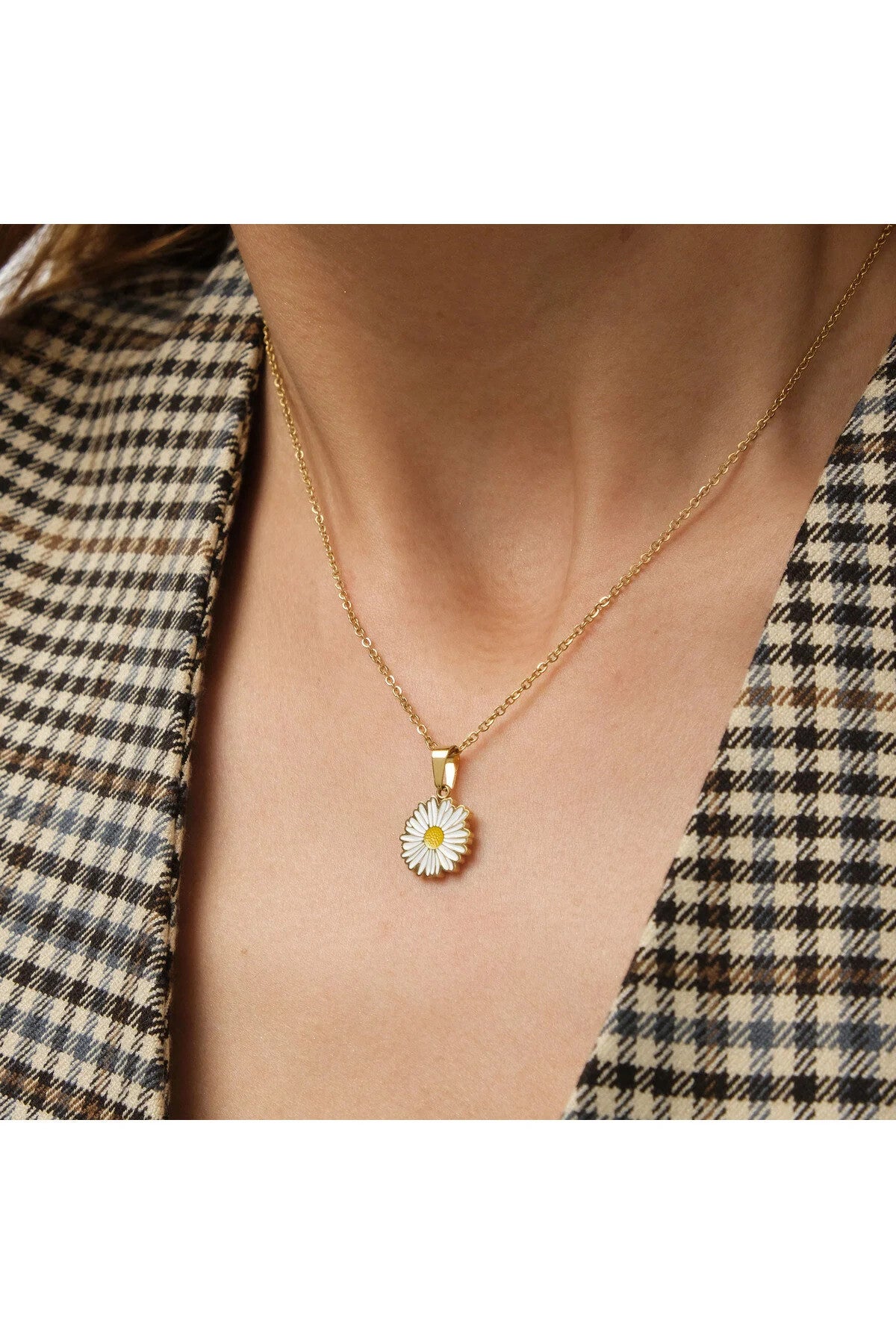 Çelik Mineli Papatya Kolye Kararmaz