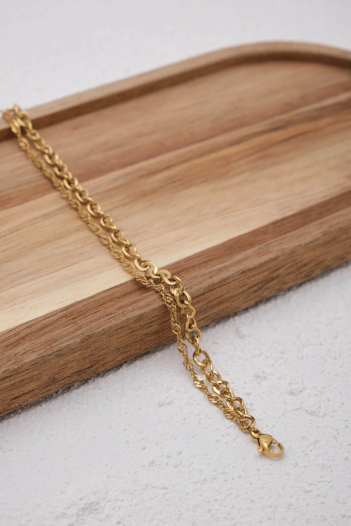 Çelik 2'li Kombin Singapur ve Dokulu Sarmal Zincir Halhal Minimal Kararmaz 22+4cm