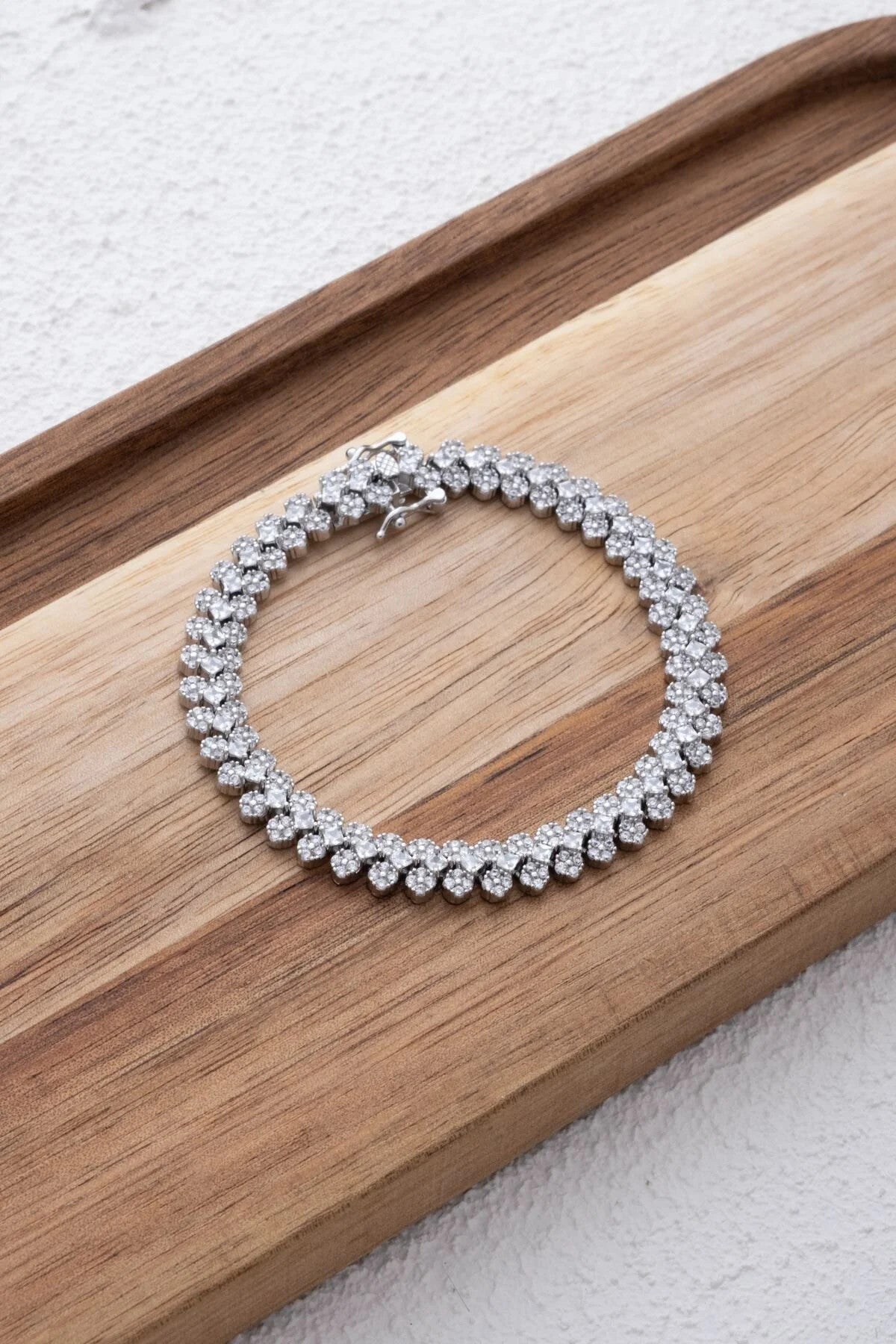 VIP Kalpli Su yolu Bileklik Rodyum Kaplı Zirkon Taşlı Gümüş 17cm