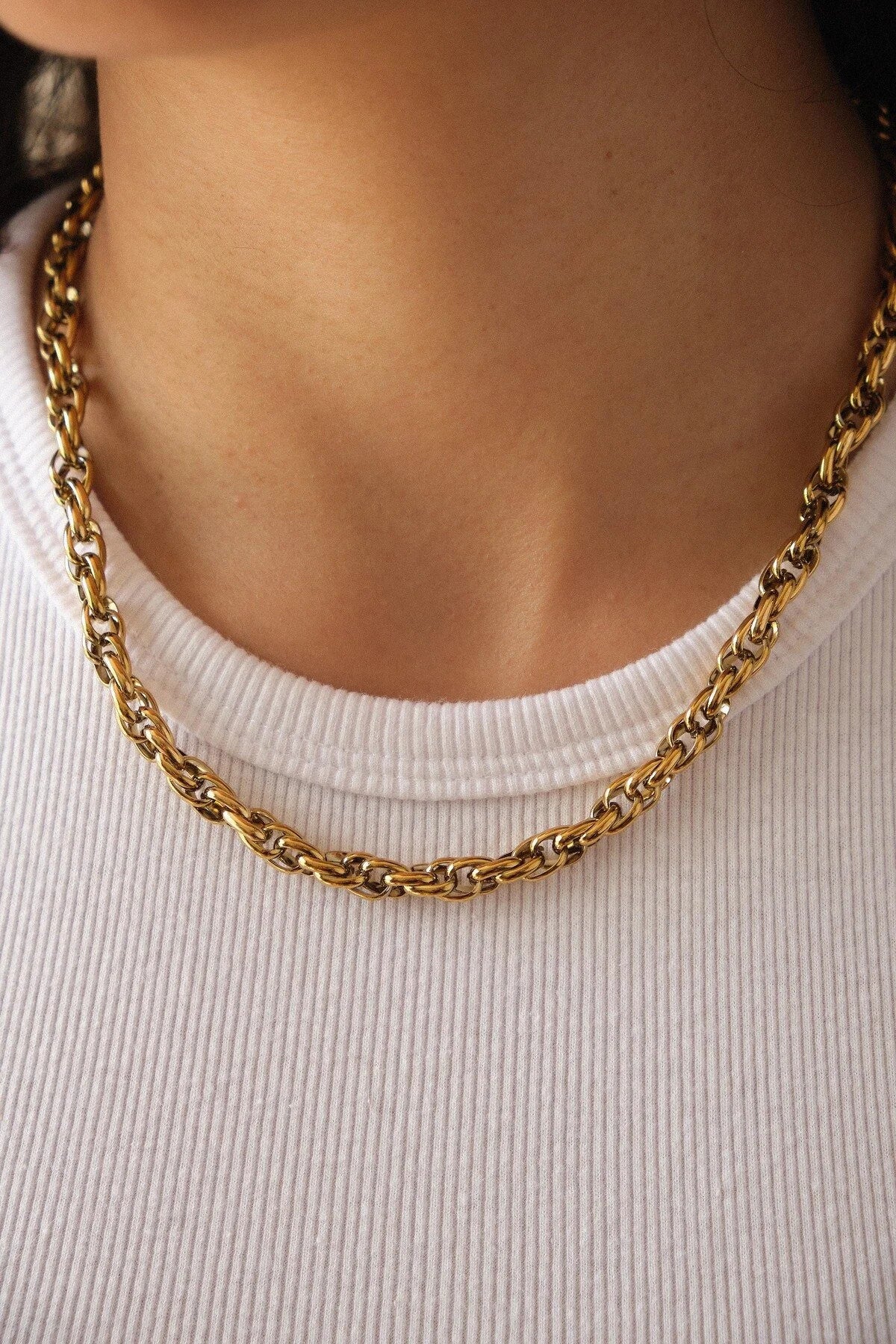 Çelik Burgu Zincir Kolye Büyük Geçmeli Kolye 5mm Kararmaz