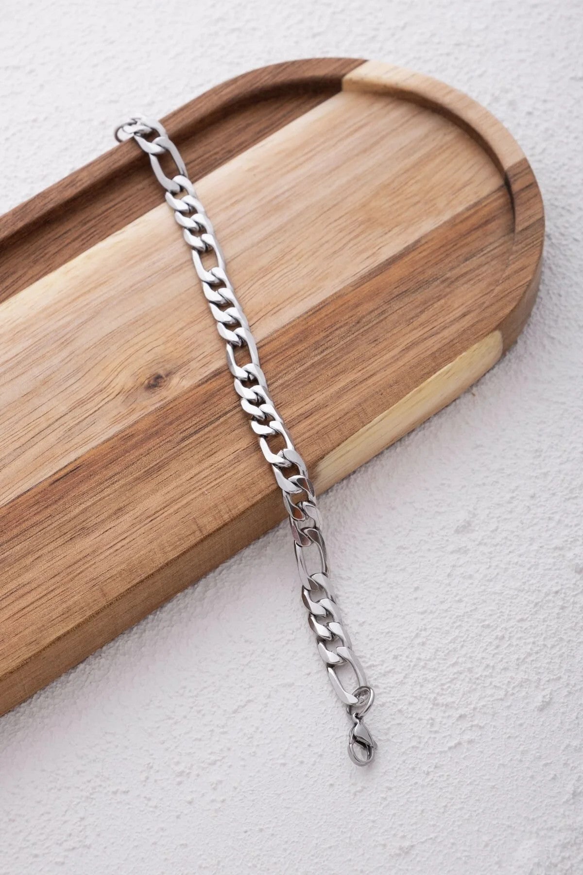 Çelik Figaro Zincir Bileklik 6mm Kararmaz 17cm+4cm&21cm Unisex