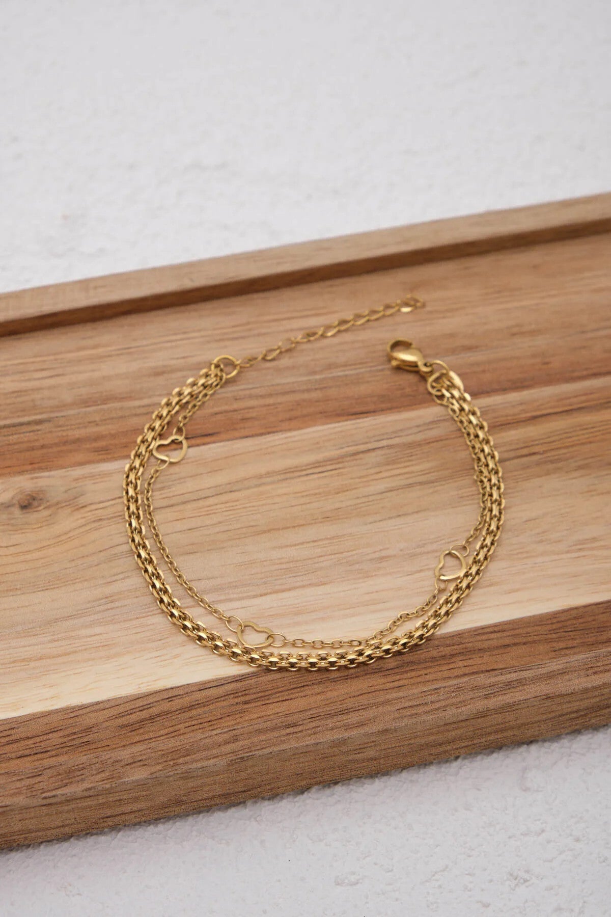 Çelik 2'li Kombin Örme ve Kalpli Zincir Bileklik Kararmaz 17+4cm & 21cm