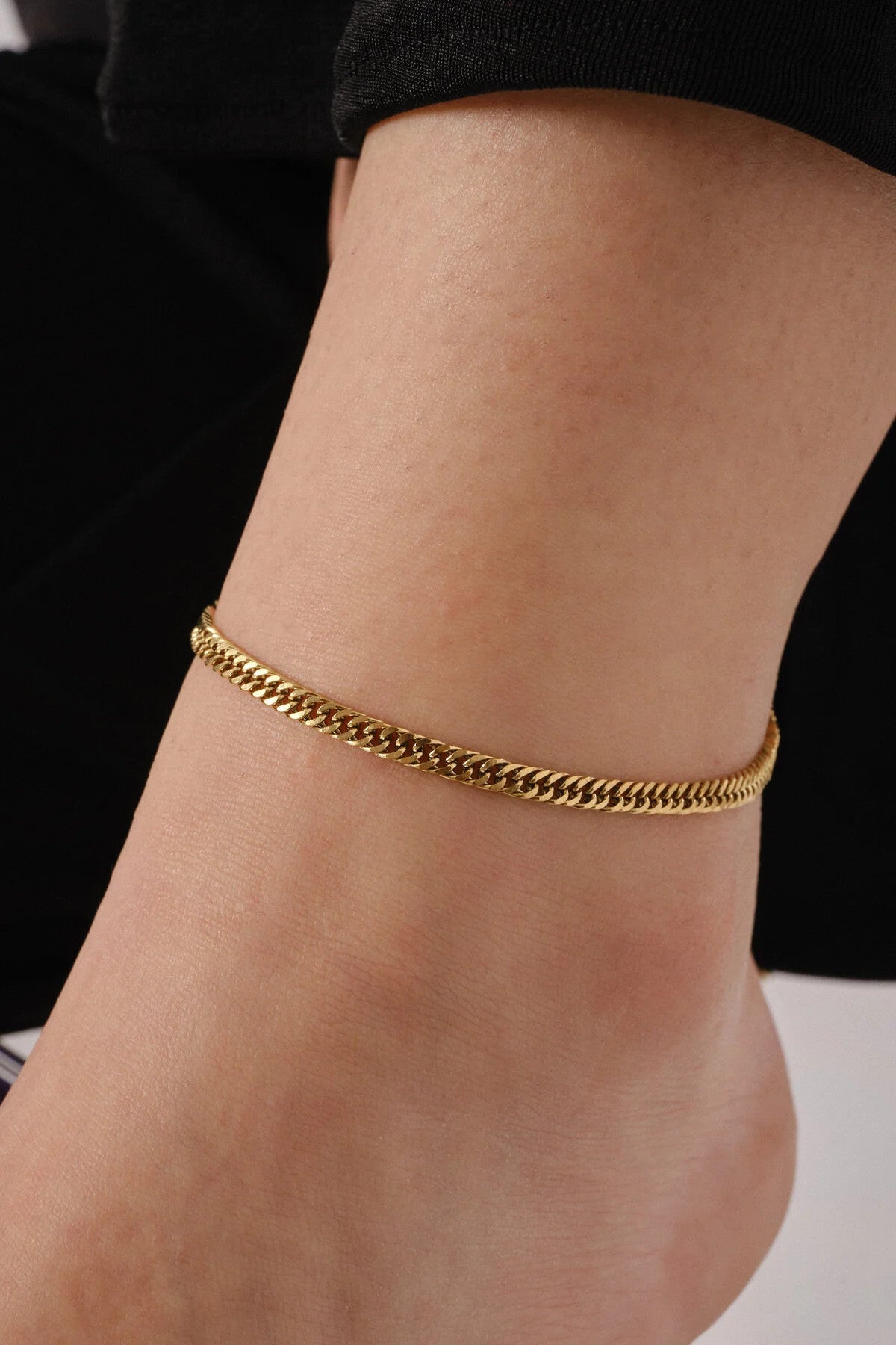 Çelik Almak Gurmet Zincir Halhal Günlük Kullanıma Uygun Miami Küçük Zarif Küba Halhal 4mm 22cm+3cm