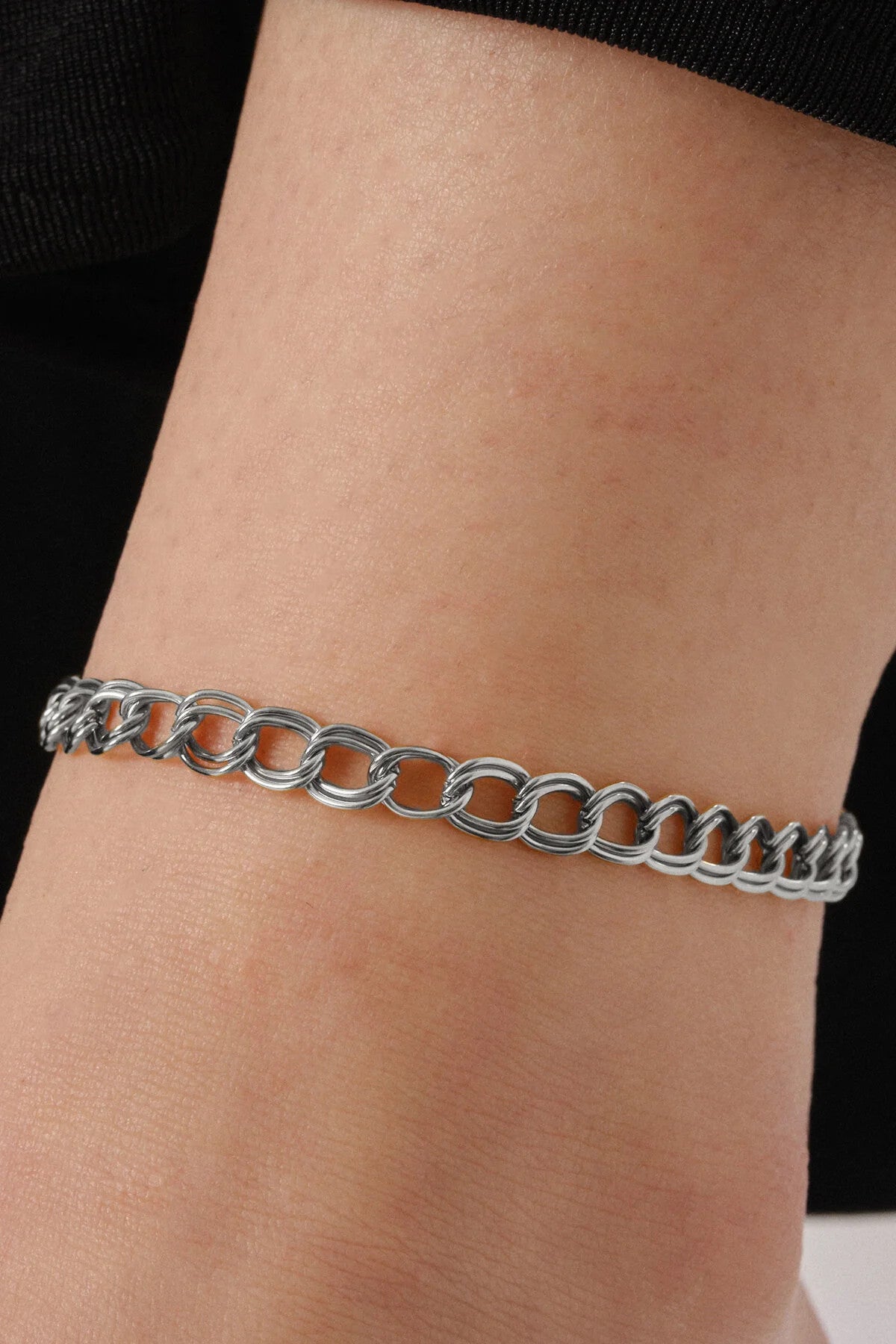 Çelik Çift Halkalı Zincir Halhal Kalın İç İçe Geçmeli Zincir Kararmaz 7mm 22cm+4cm