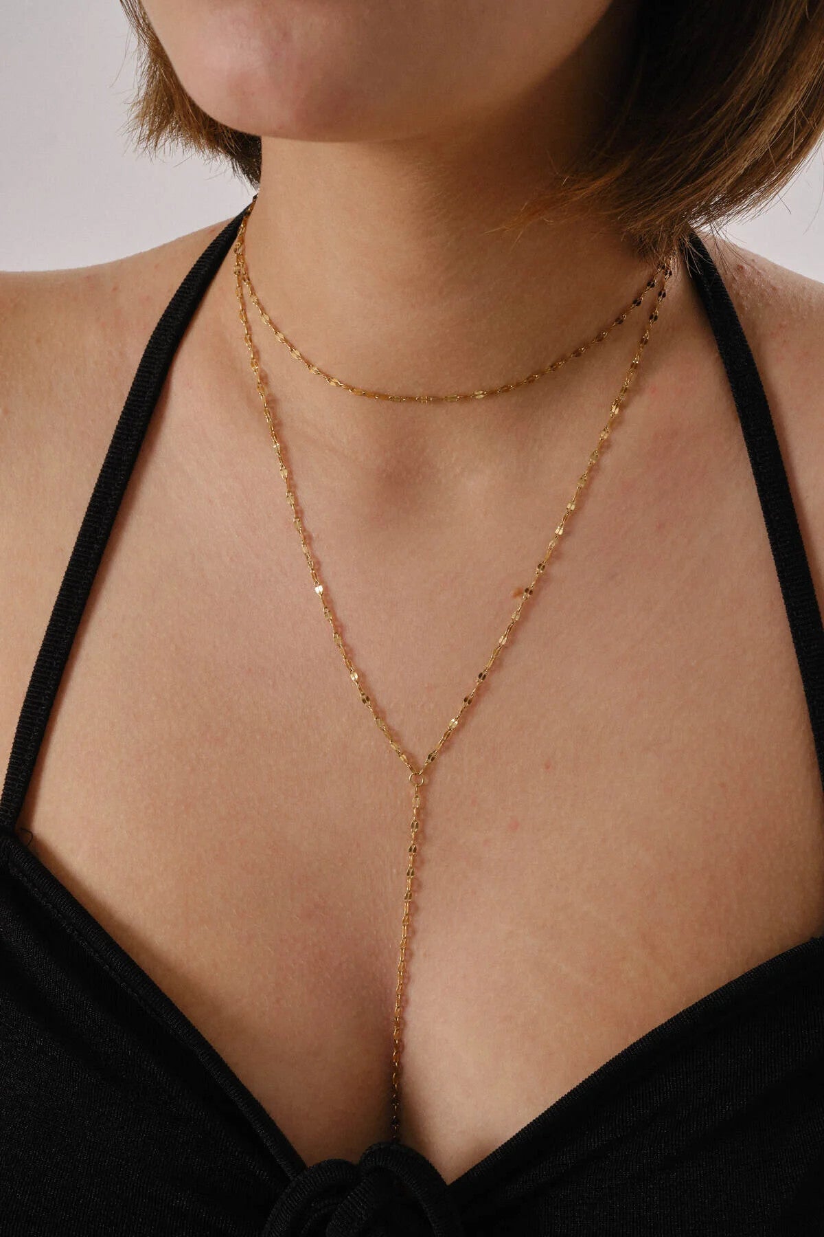 Çelik Dudak Y Kolye Aynalı Zincir Choker Dekolte Kolye 1mm Zarif Minimal