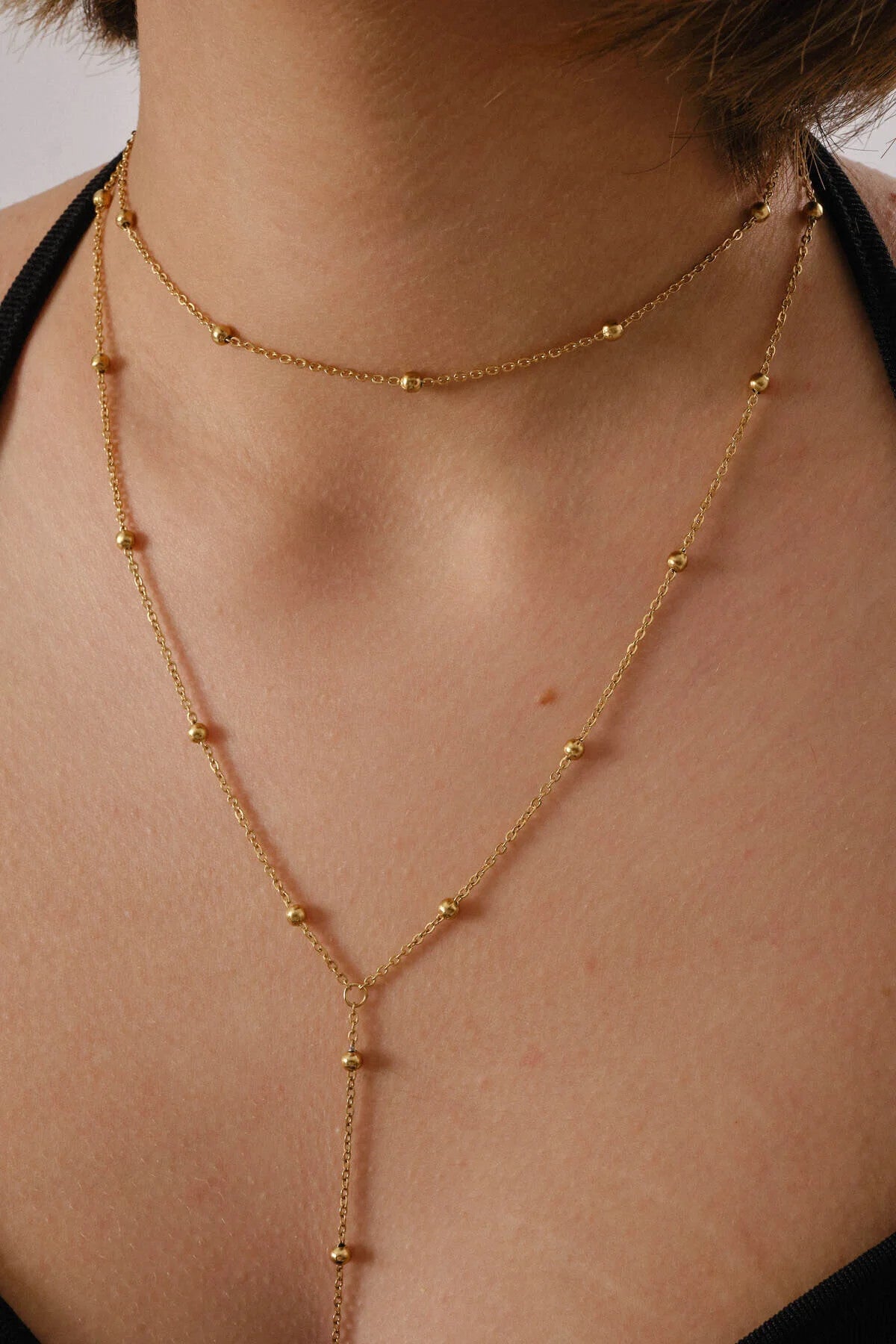 Çelik Dorika Y Kolye Toplu Zincir Choker Dekolte Kolye 1mm Zarif Minimal