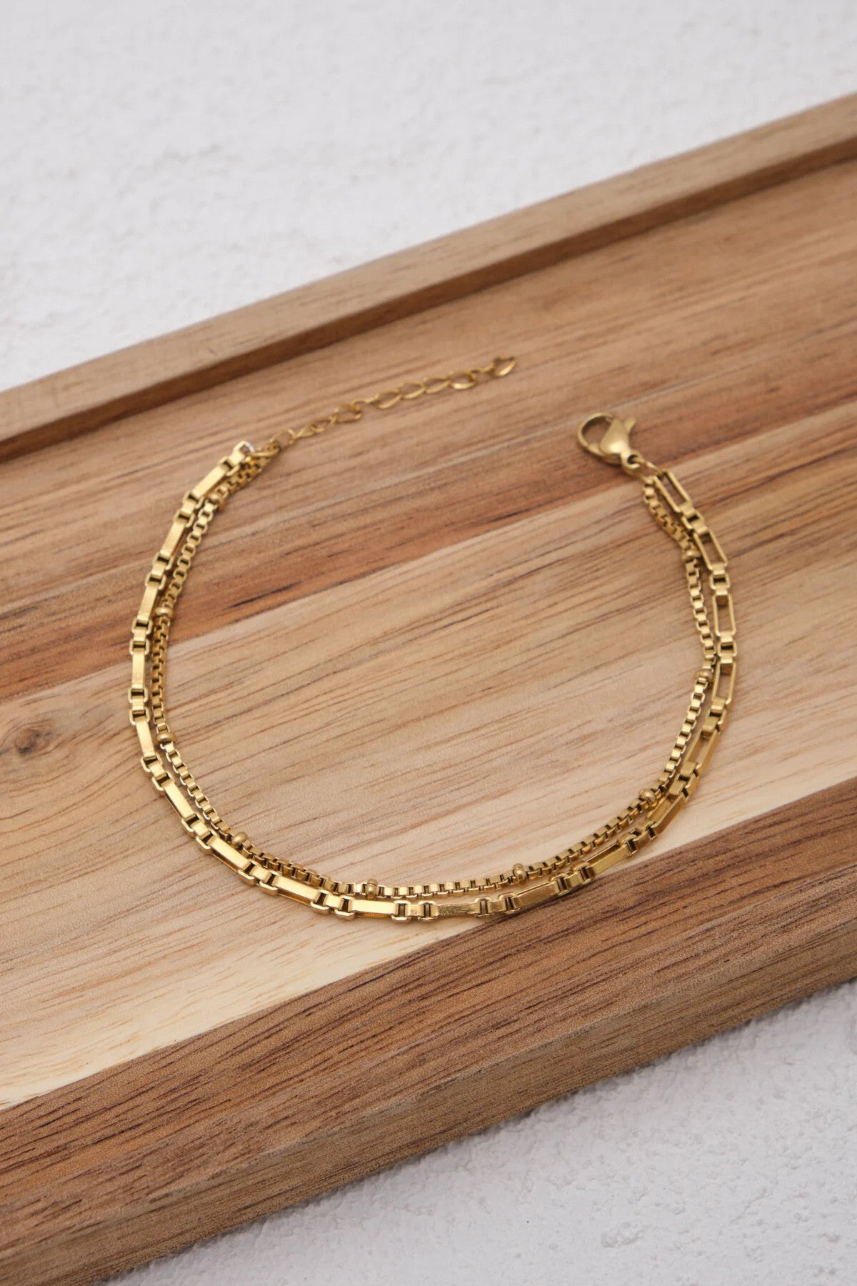 Çelik 2'li Kombin Toplu Kutu Kare Ve Dikdörtgen Kare Zincir Bileklik Kararmaz 17+4cm & 21cm