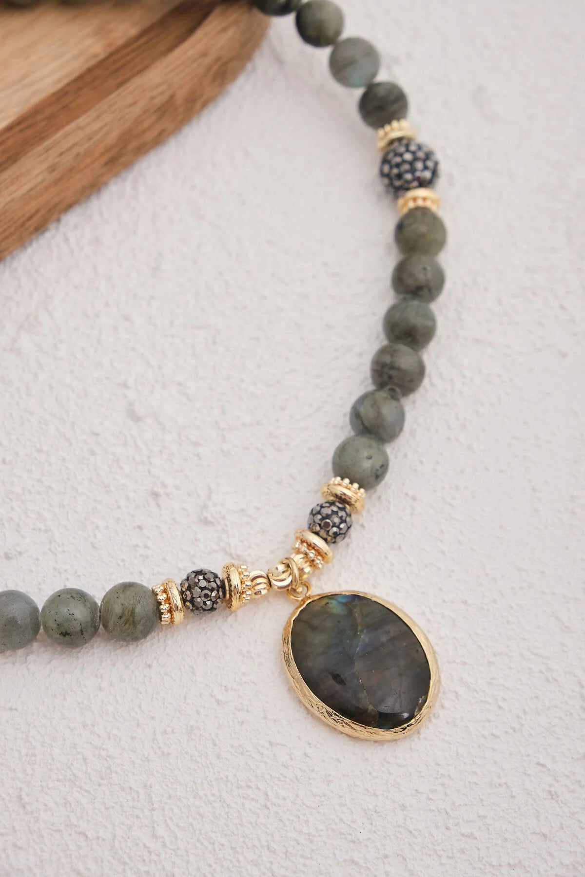 Labradorit Doğal Taş Kolye 40cm+5cm El İşi Özel Yapım Gerçek Labradorit Taşı