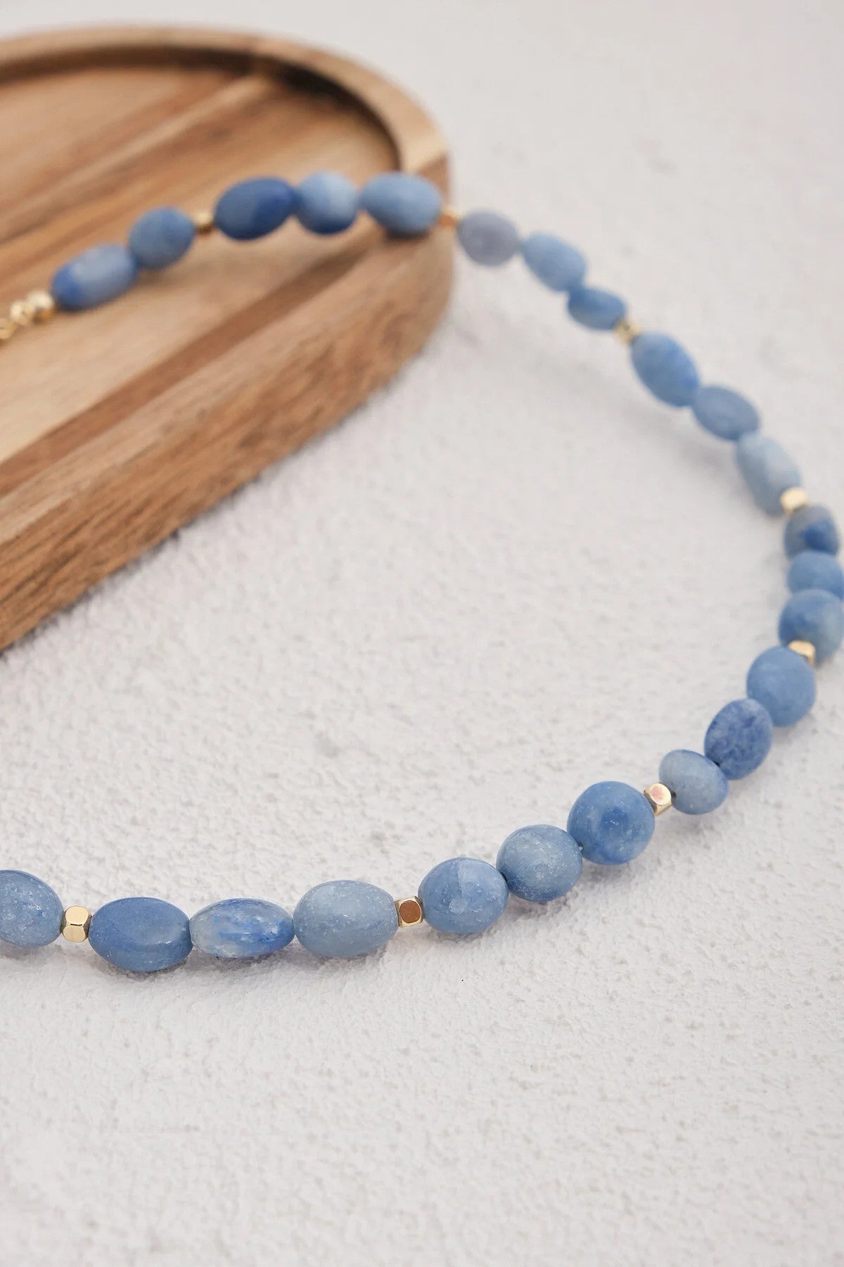 Akik Doğal Taş Kolye 40cm+5cm El İşi Özel Yapım Gerçek Mavi Akik Taşı