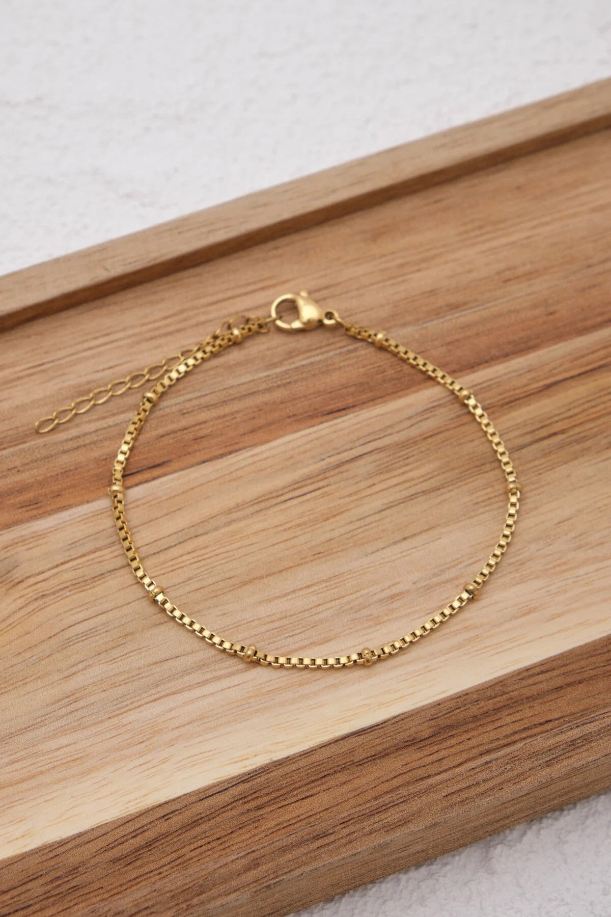 Çelik Toplu Kutu Kare Zincir Bileklik Minimal Kararmaz 17+4cm 1mm