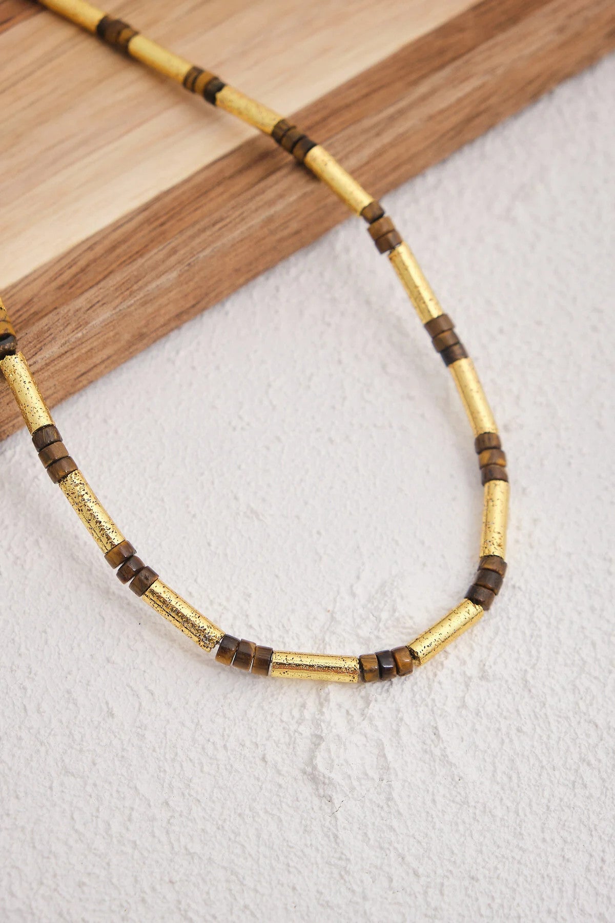 Lav Taşı ve Kaplan Gözü Doğal Taş Kolye 40cm+5cm El İşi Özel Yapım Gerçek Doğal Taş