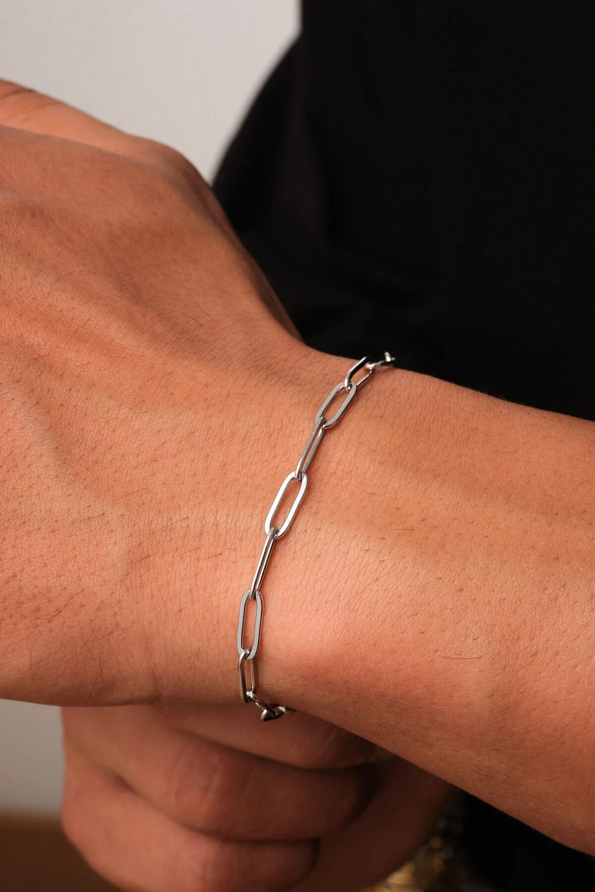 Çelik Ataç Erkek Zincir Bileklik 4mm Kararmaz 20cm