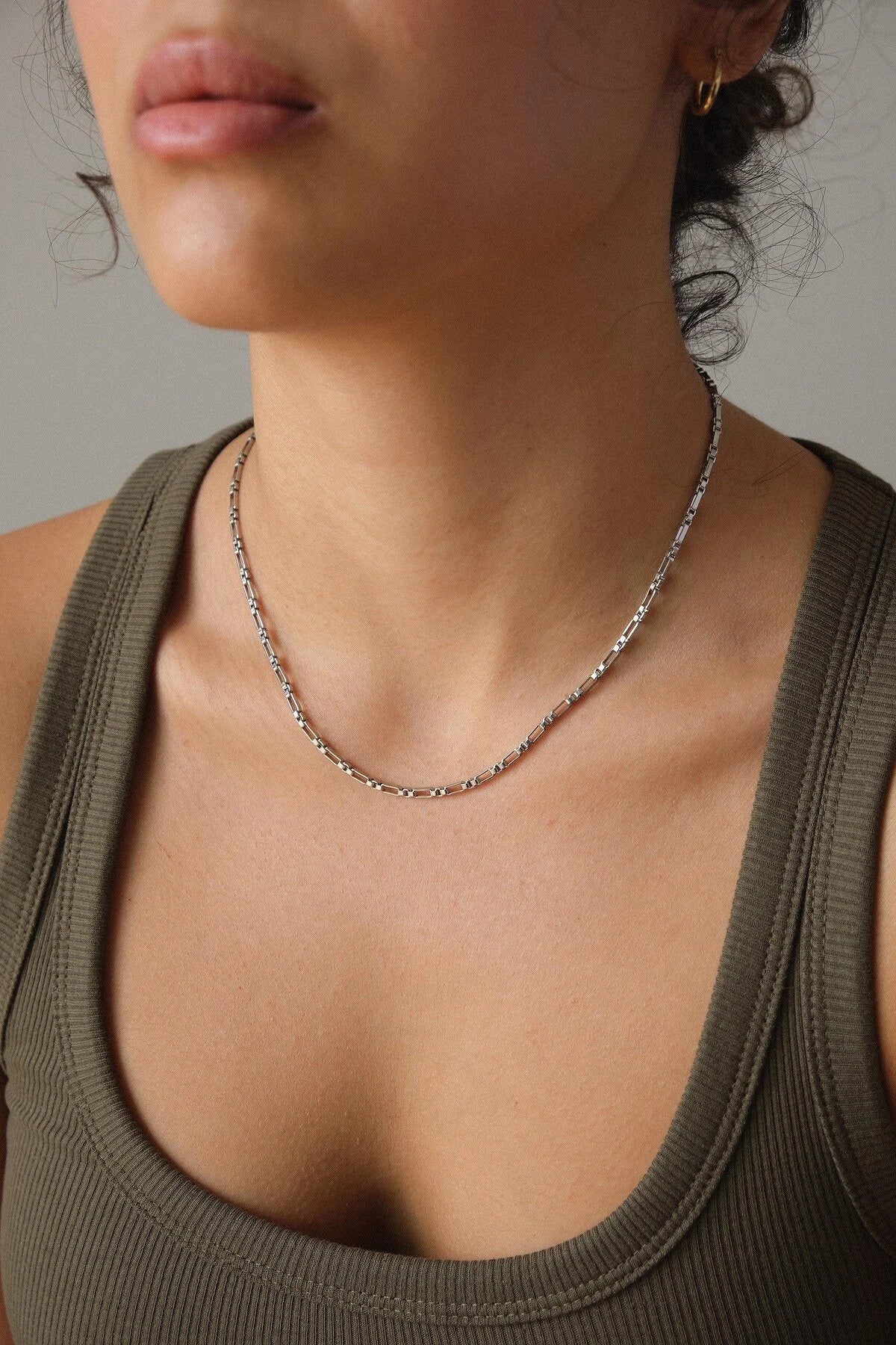 Çelik Dikdörtgen Kare Kolye Kutu Dikdörtgen Zincir Kolye 2mm Kararmaz