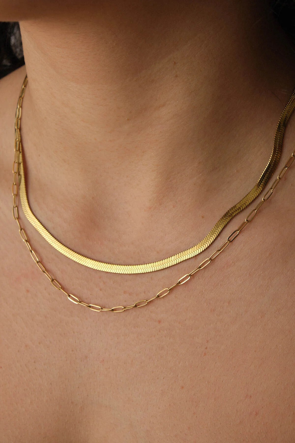 Çelik 2'li Kombin İtalyan ve Ataç Zincir Kolye Minimal Kararmaz 45+5cm