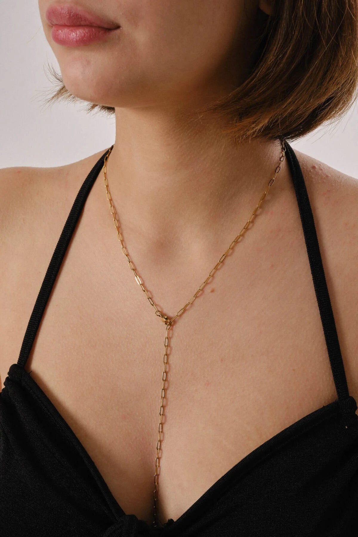 Çelik Ataç Y Kolye Dekolte Kolye 2mm Zarif Minimal 50cm