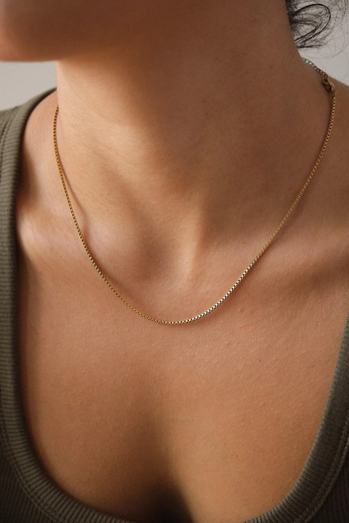 Çelik Kutu Kare Zincir Kolye İnce Box Küba Zincir 1mm Zarif Minimal